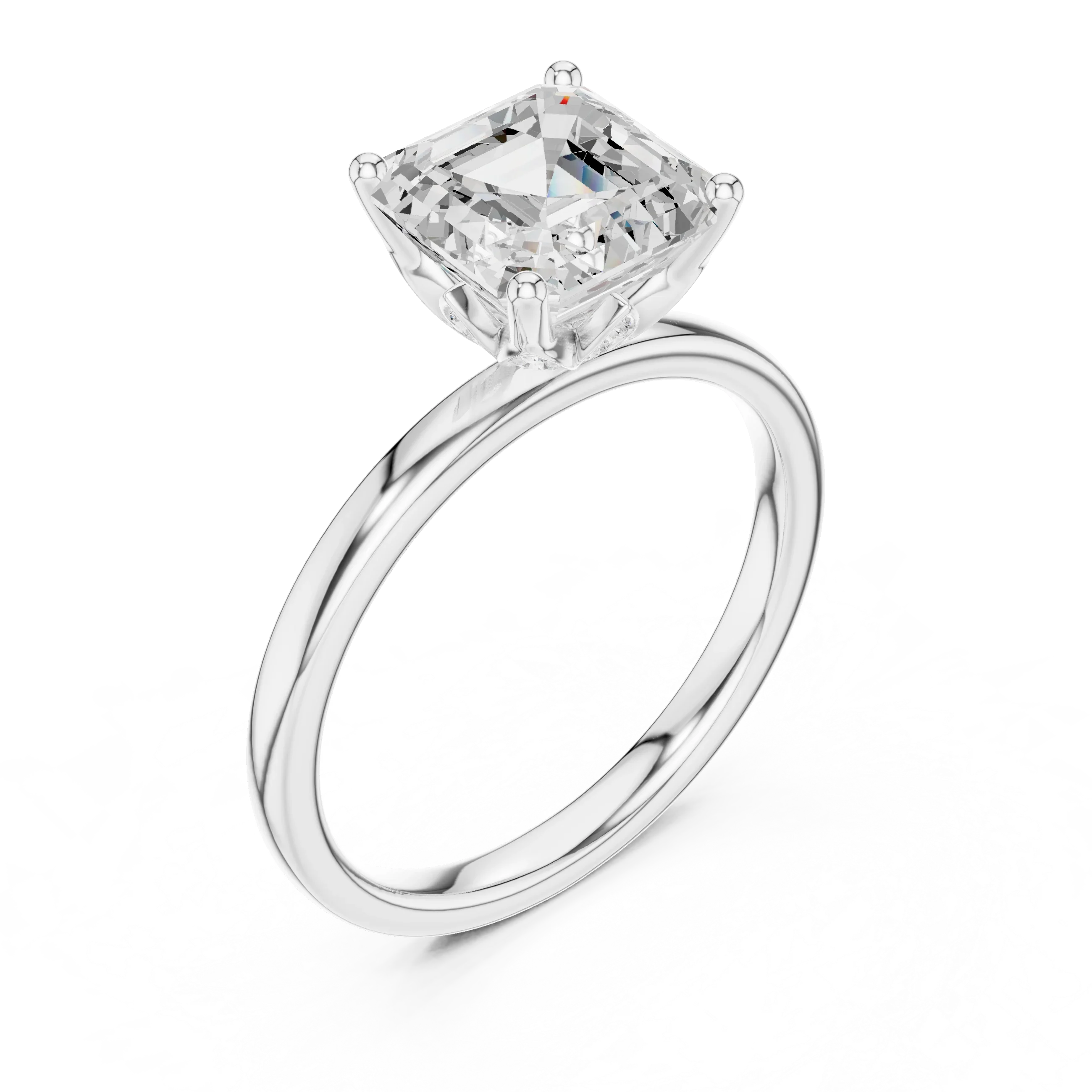 2.13 CT Asscher Cut Hidden Accent Tulip Solitaire Engagement  Ring in 14K Yellow Gold