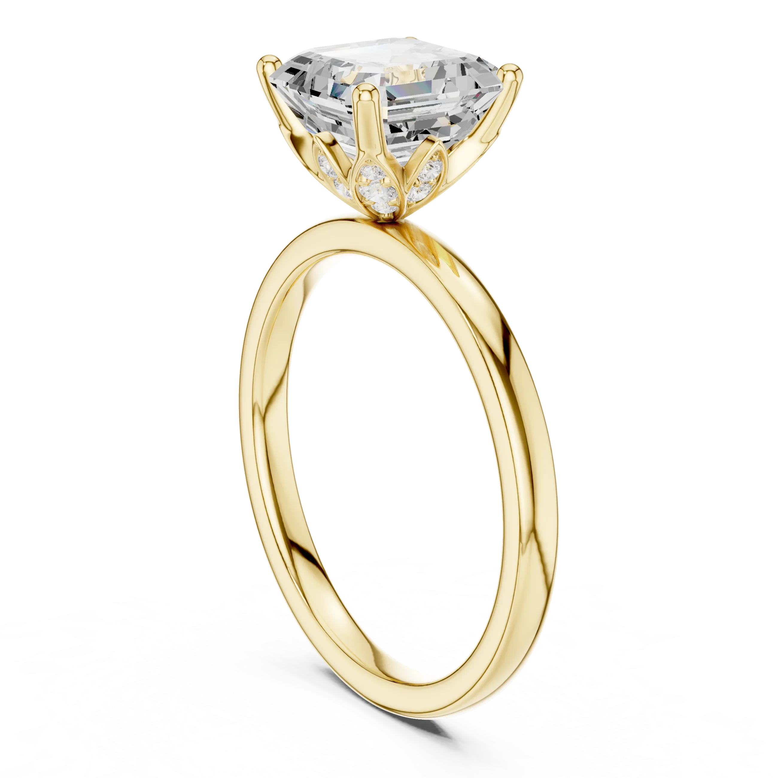 2.13 CT Asscher Cut Hidden Accent Tulip Solitaire Engagement  Ring in 14K Yellow Gold