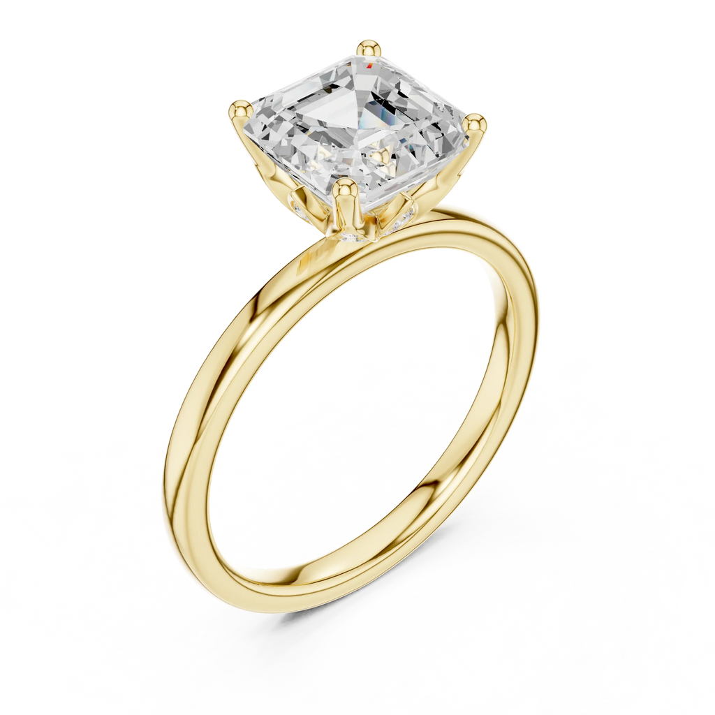 2.13 CT Asscher Cut Hidden Accent Tulip Solitaire Engagement  Ring in 14K Yellow Gold