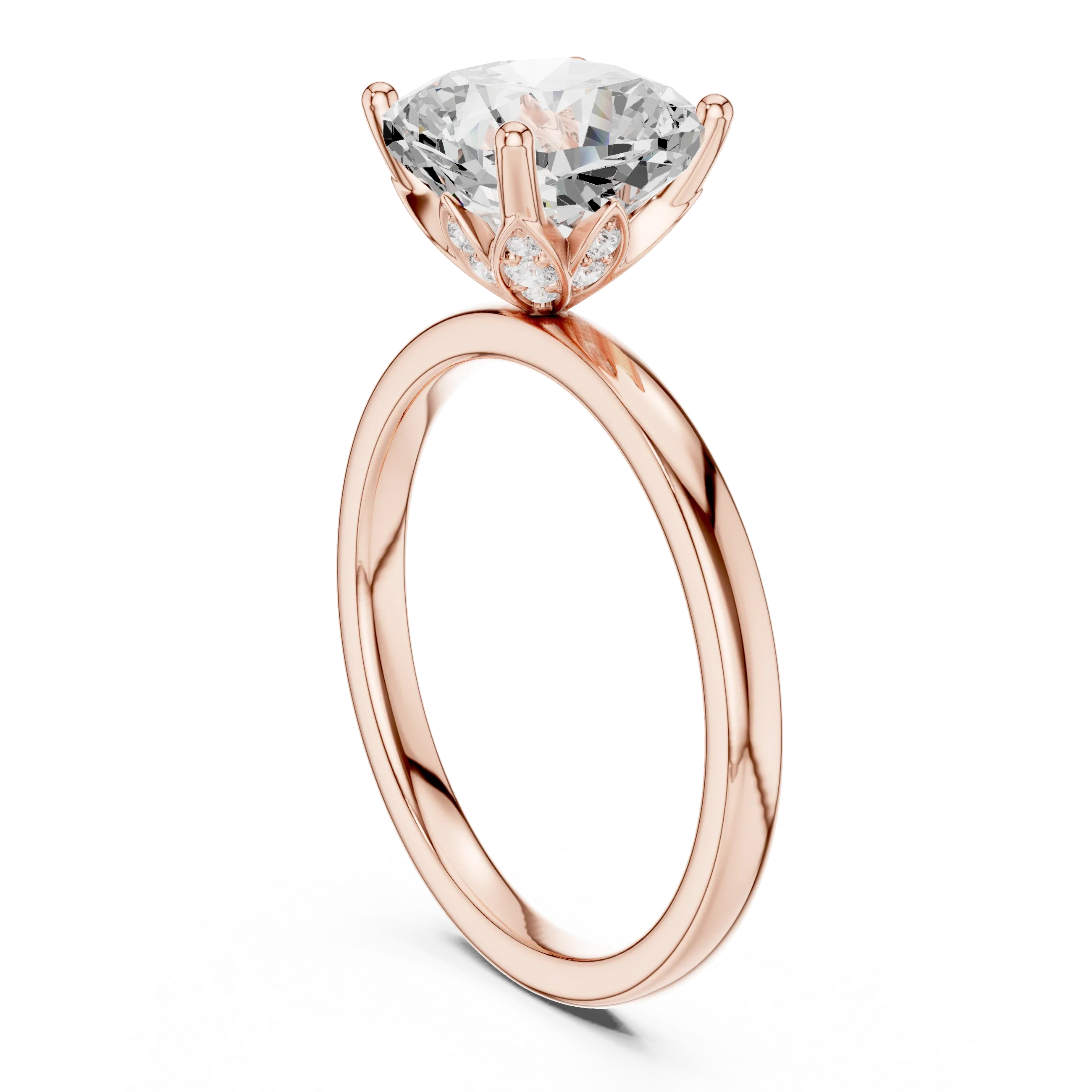 2.13 CT Cushion Cut Hidden Accent Tulip Solitaire Engagement  Ring in 14K Yellow Gold