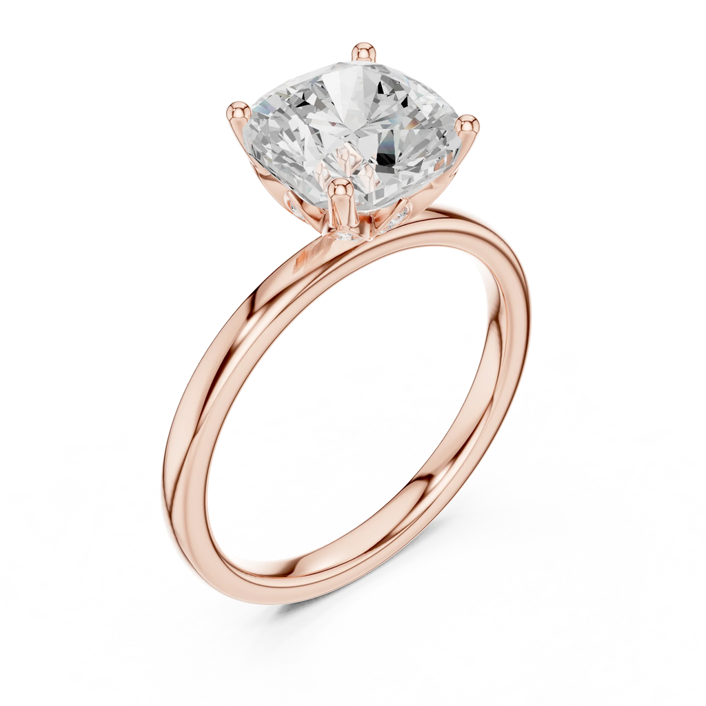 2.13 CT Cushion Cut Hidden Accent Tulip Solitaire Engagement  Ring in 14K Yellow Gold