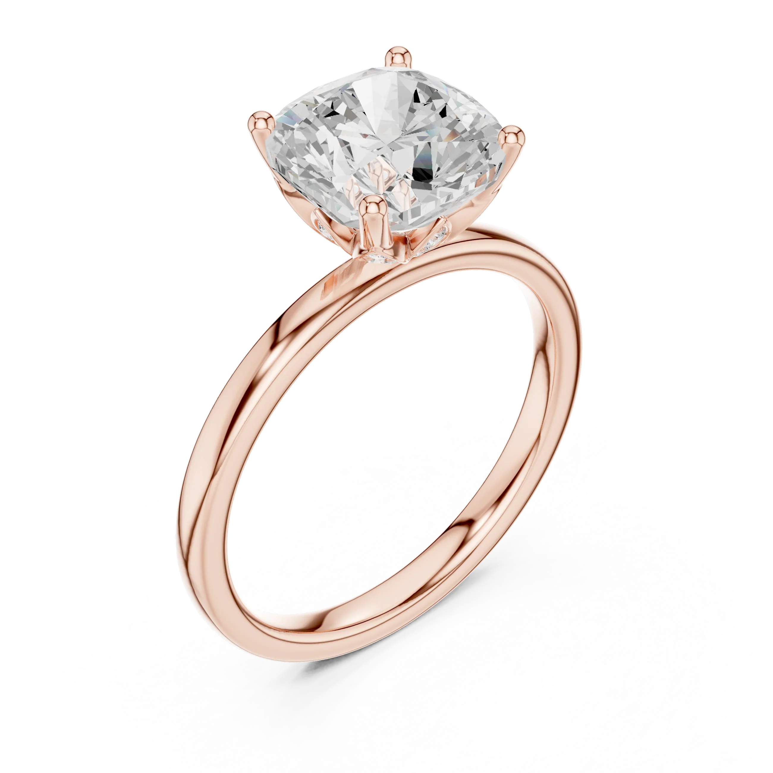 2.13 CT Cushion Cut Hidden Accent Tulip Solitaire Engagement  Ring in 14K Yellow Gold