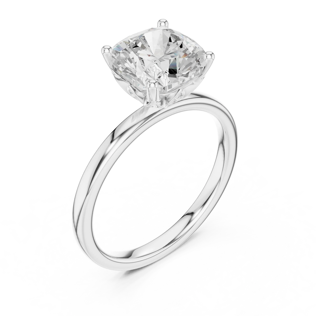 2.13 CT Cushion Cut Hidden Accent Tulip Solitaire Engagement  Ring in 14K Yellow Gold