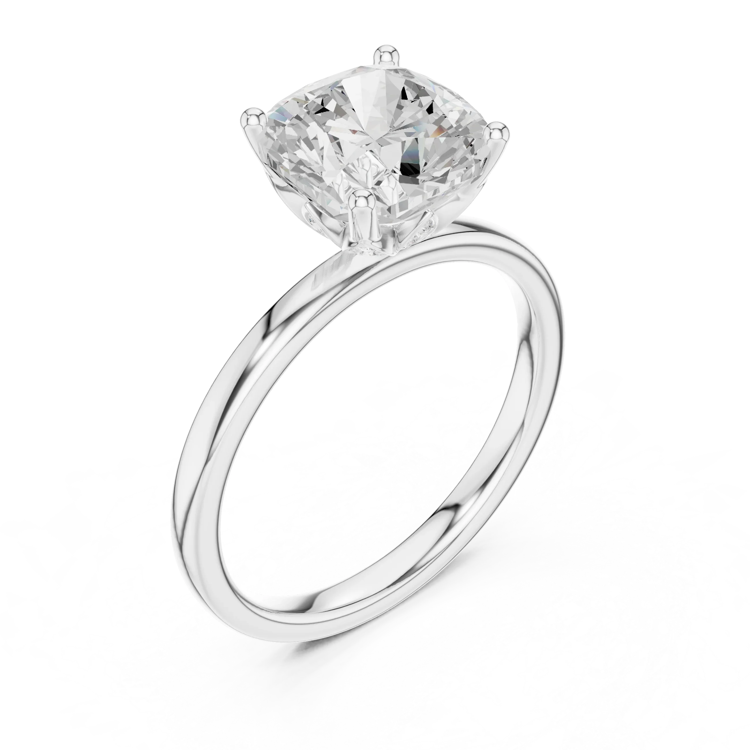 2.13 CT Cushion Cut Hidden Accent Tulip Solitaire Engagement  Ring in 14K Yellow Gold