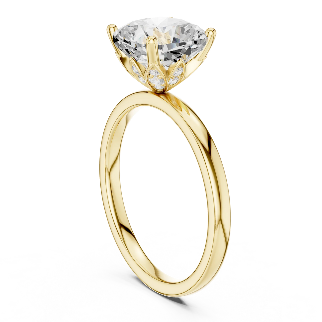 2.13 CT Cushion Cut Hidden Accent Tulip Solitaire Engagement  Ring in 14K Yellow Gold