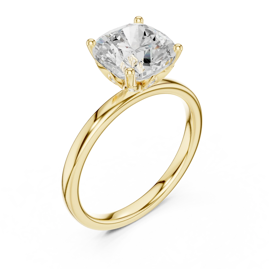 2.13 CT Cushion Cut Hidden Accent Tulip Solitaire Engagement  Ring in 14K Yellow Gold
