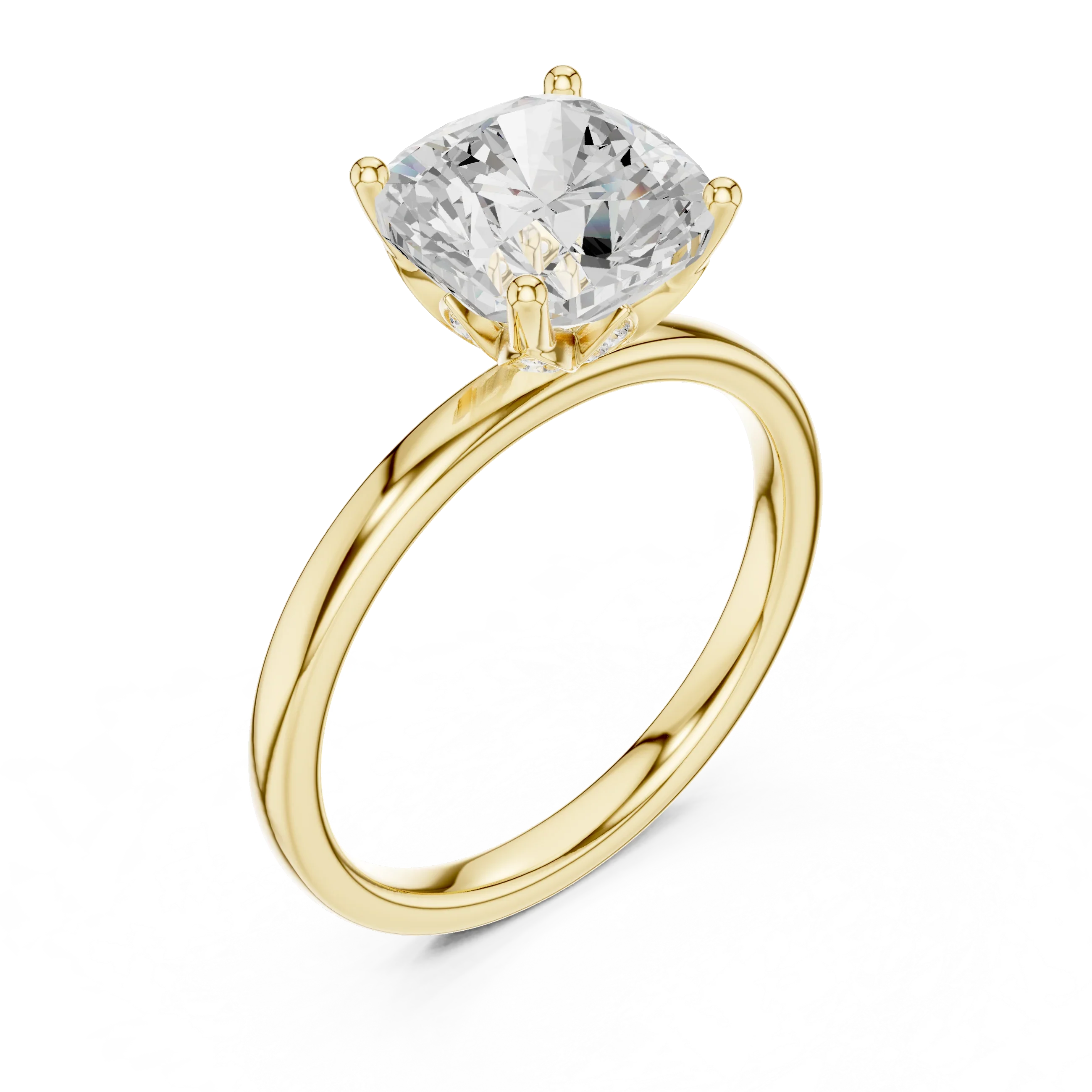 2.13 CT Cushion Cut Hidden Accent Tulip Solitaire Engagement  Ring in 14K Yellow Gold