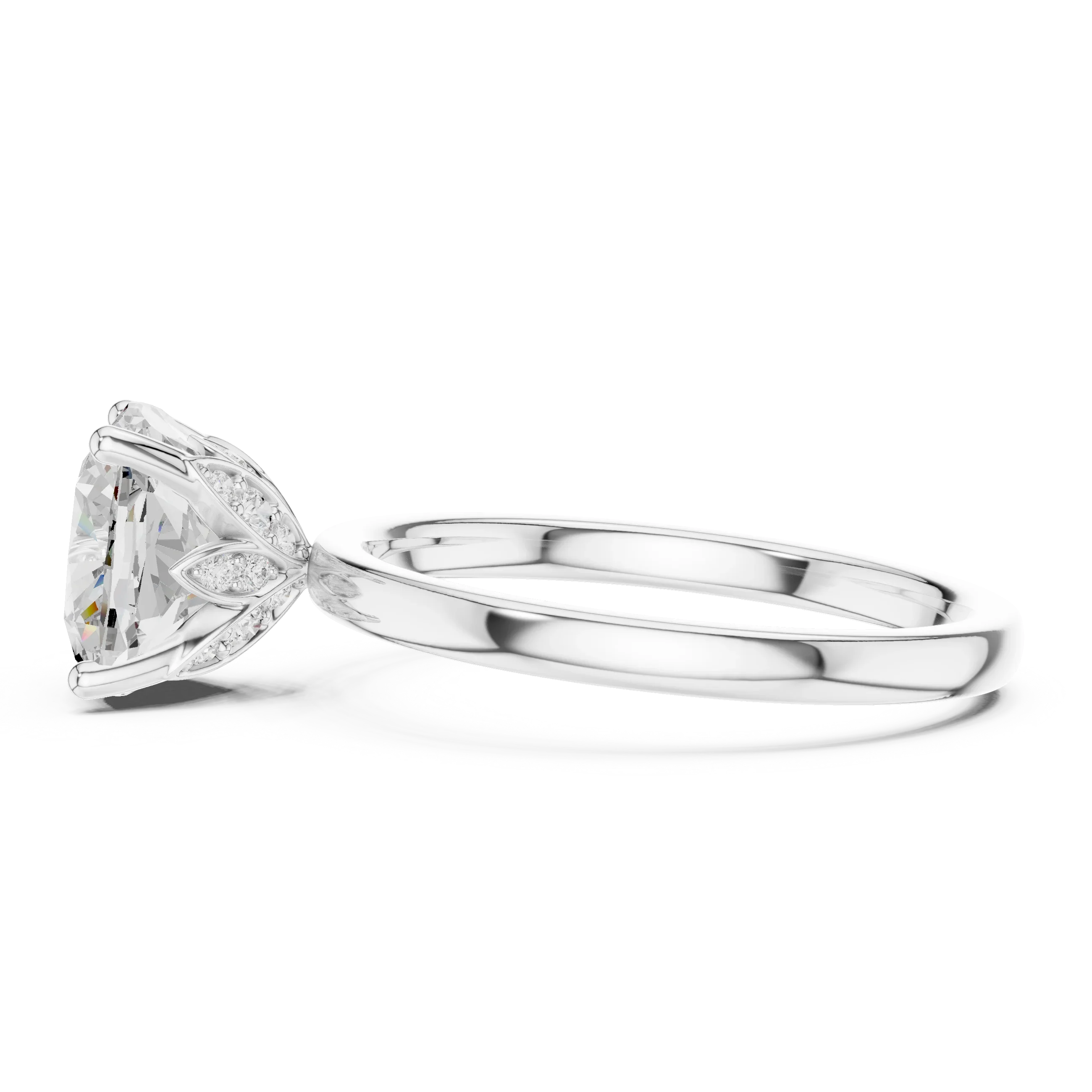 2.13 CT Cushion Cut Hidden Accent Tulip Solitaire Engagement  Ring in 14K Yellow Gold