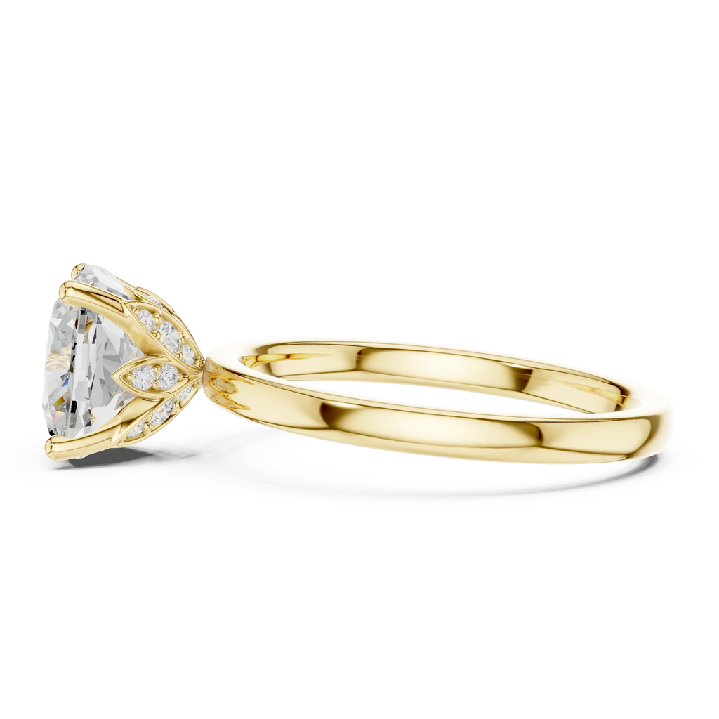 2.13 CT Cushion Cut Hidden Accent Tulip Solitaire Engagement  Ring in 14K Yellow Gold