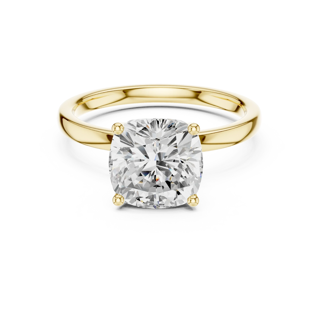 2.13 CT Cushion Cut Hidden Accent Tulip Solitaire Engagement  Ring in 14K Yellow Gold