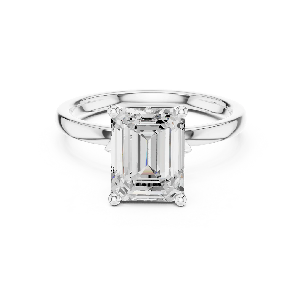 2.13 CT Emerald Cut Hidden Accent Tulip Solitaire Engagement  Ring in 14K Yellow Gold