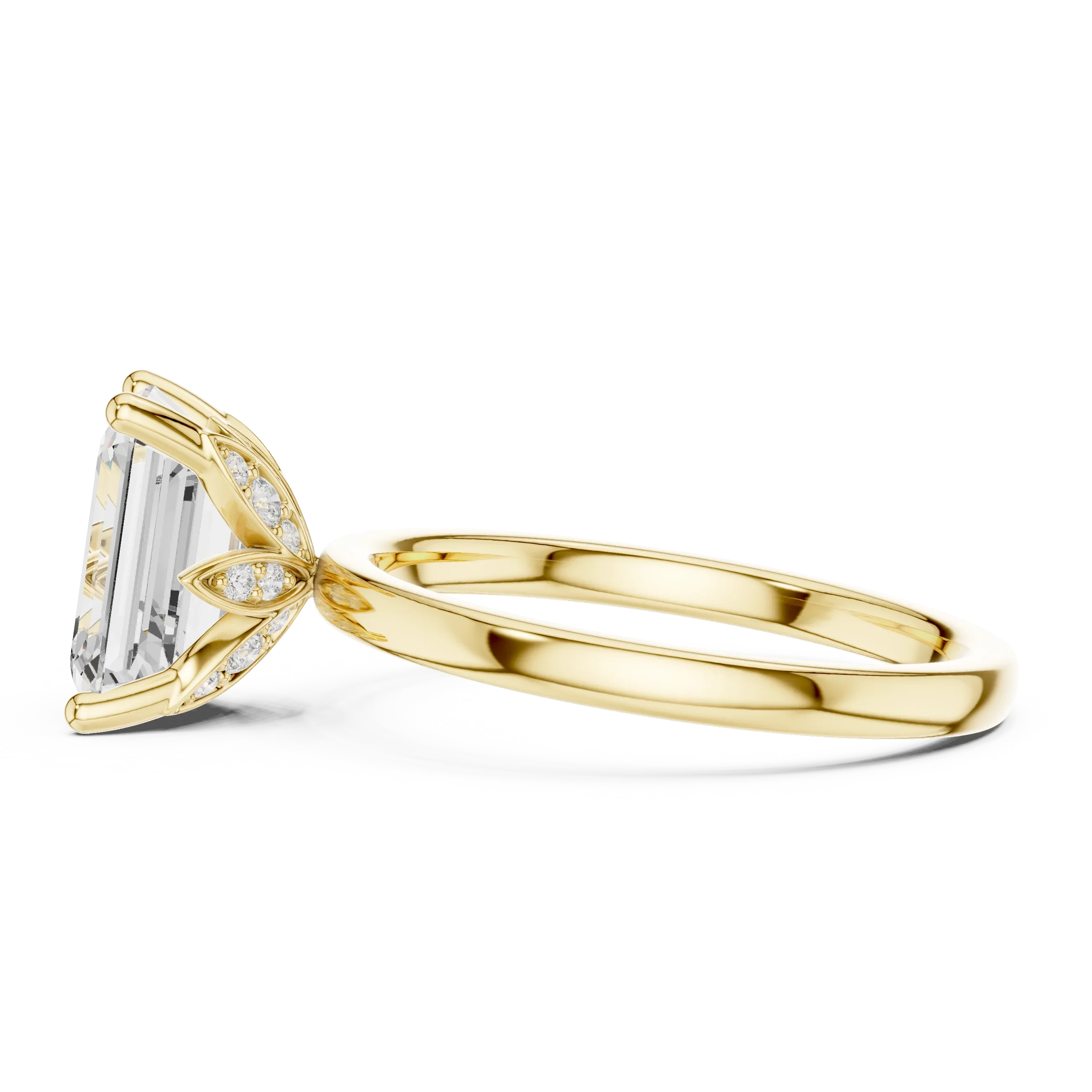 2.13 CT Emerald Cut Hidden Accent Tulip Solitaire Engagement  Ring in 14K Yellow Gold