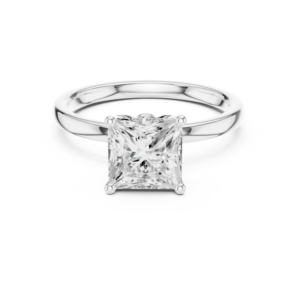 2.13 CT Princess Cut Hidden Accent Tulip Solitaire Engagement  Ring in 14K Yellow Gold