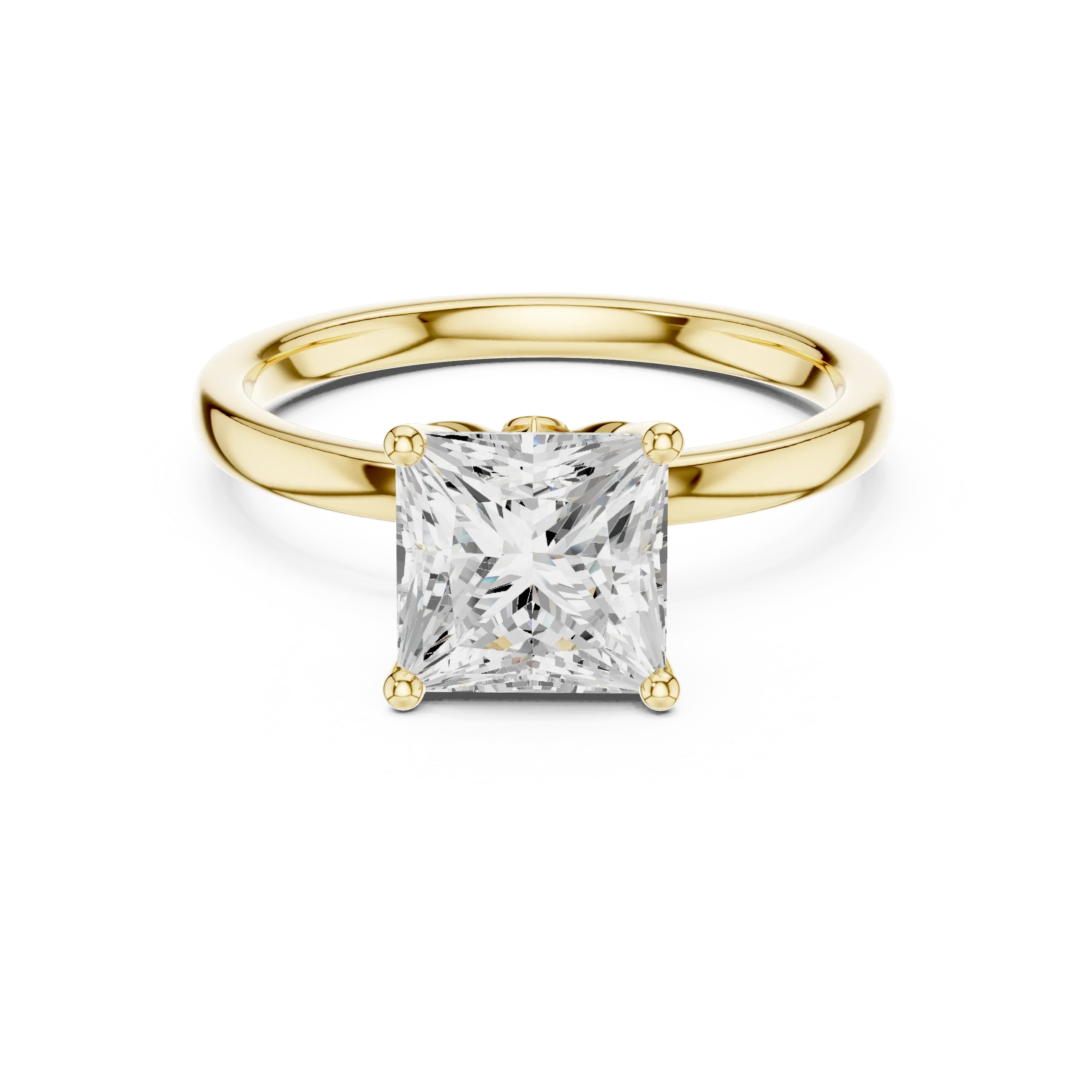 2.13 CT Princess Cut Hidden Accent Tulip Solitaire Engagement  Ring in 14K Yellow Gold