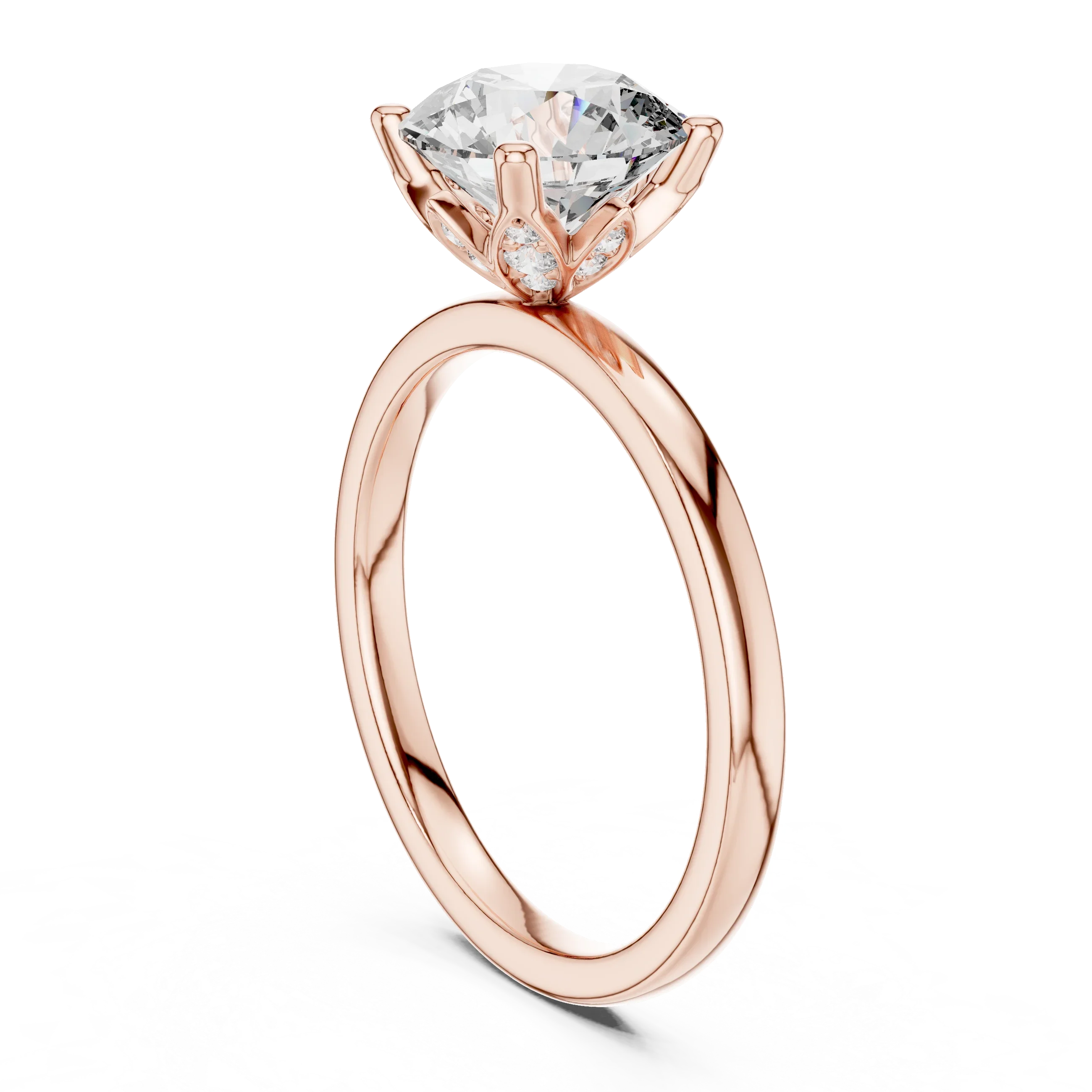 18K Gold Round Lab Grown Diamond Hidden Hollow Engagement Ring 2.14 CT