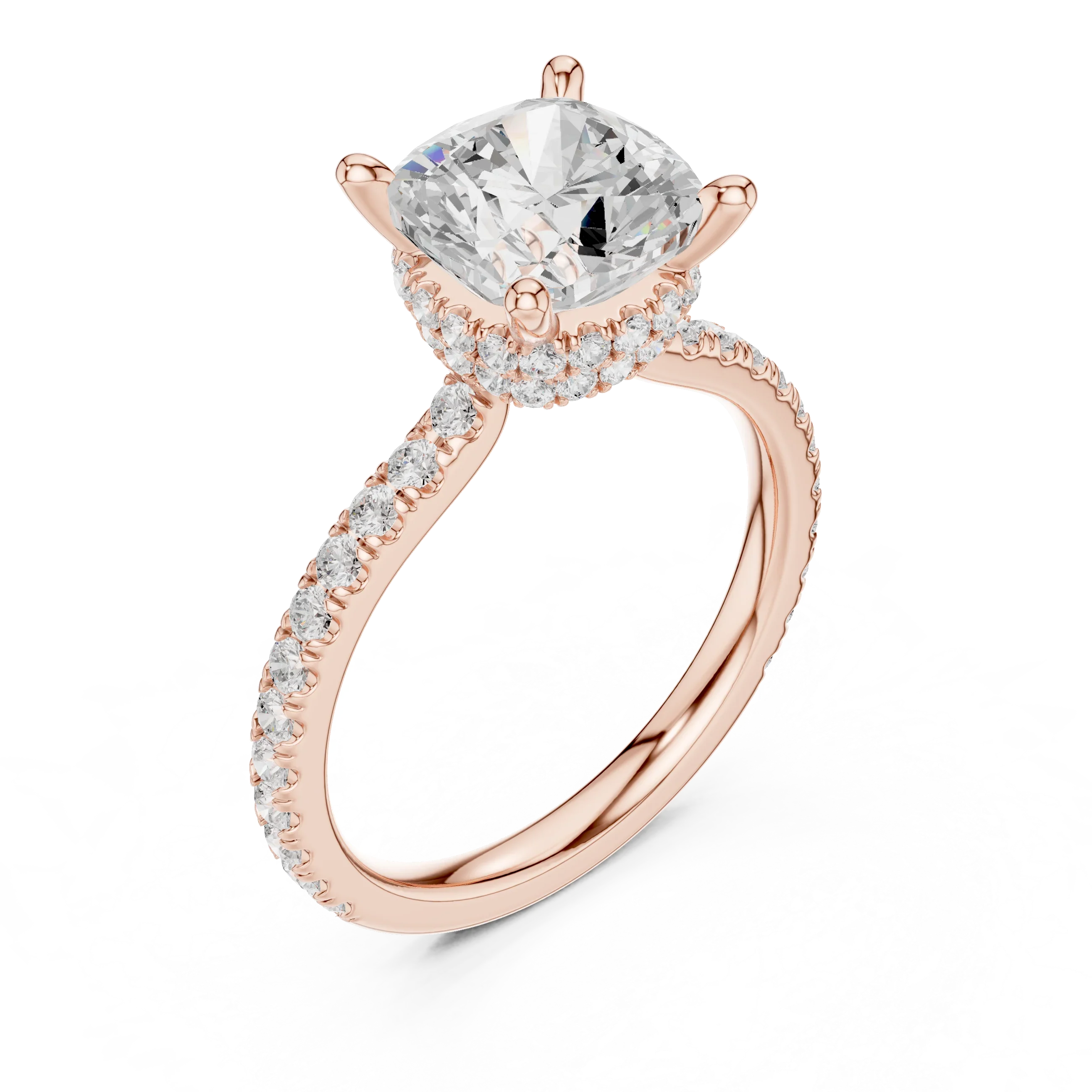 Cushion Cut Moissanite 3.76 CTW Double Hidden Halo Engagement Diamond Ring with 14K White Gold