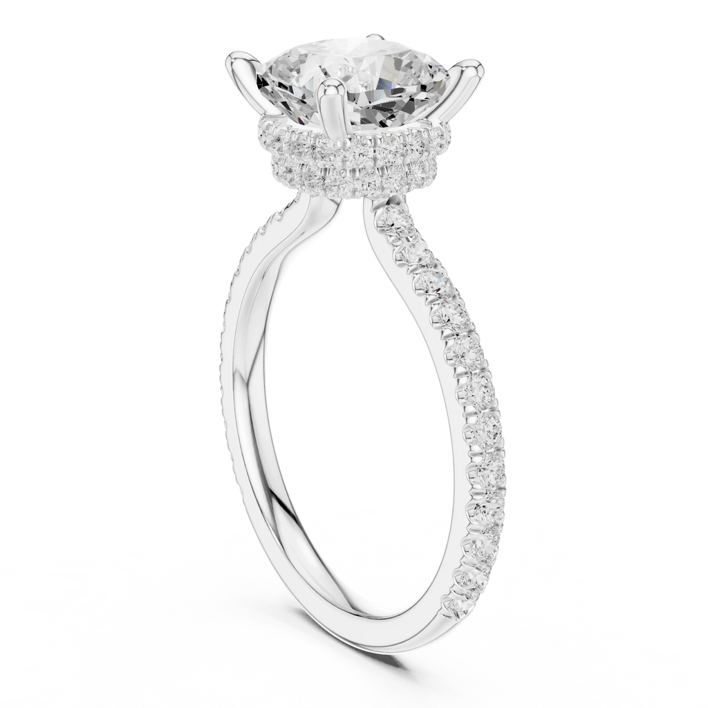 Cushion Cut Moissanite 3.76 CTW Double Hidden Halo Engagement Diamond Ring with 14K White Gold