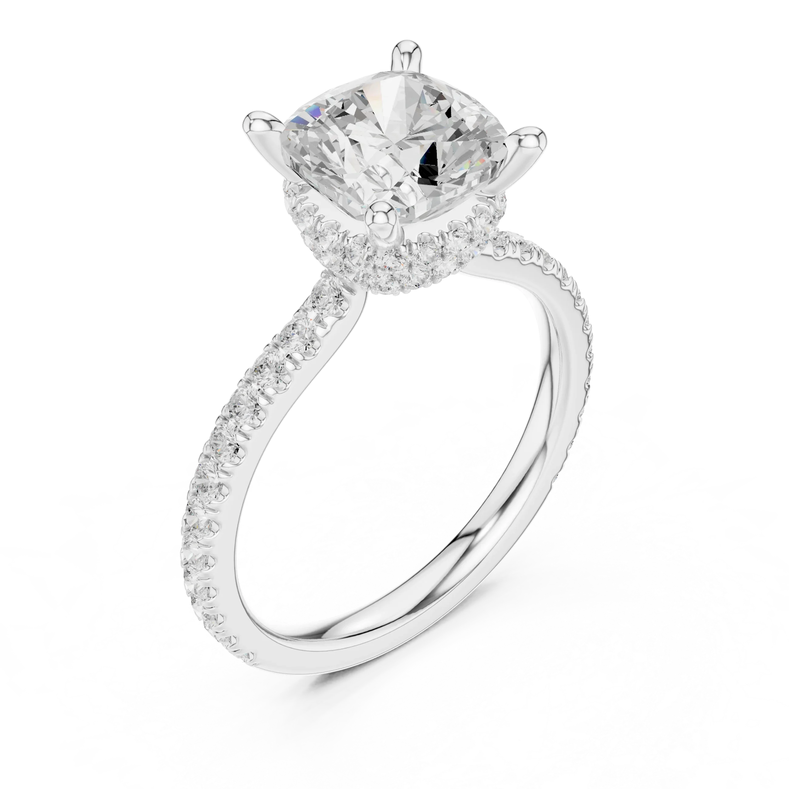 Cushion Cut Moissanite 3.76 CTW Double Hidden Halo Engagement Diamond Ring with 14K White Gold