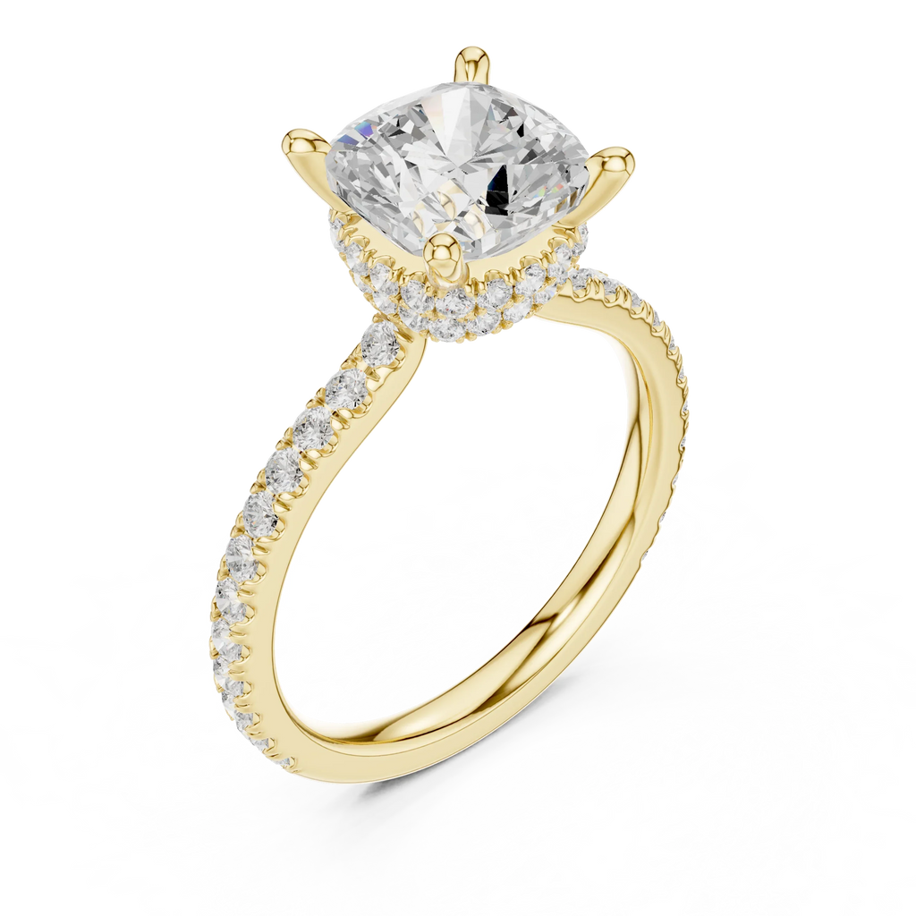 Cushion Cut Moissanite 3.76 CTW Double Hidden Halo Engagement Diamond Ring with 14K White Gold