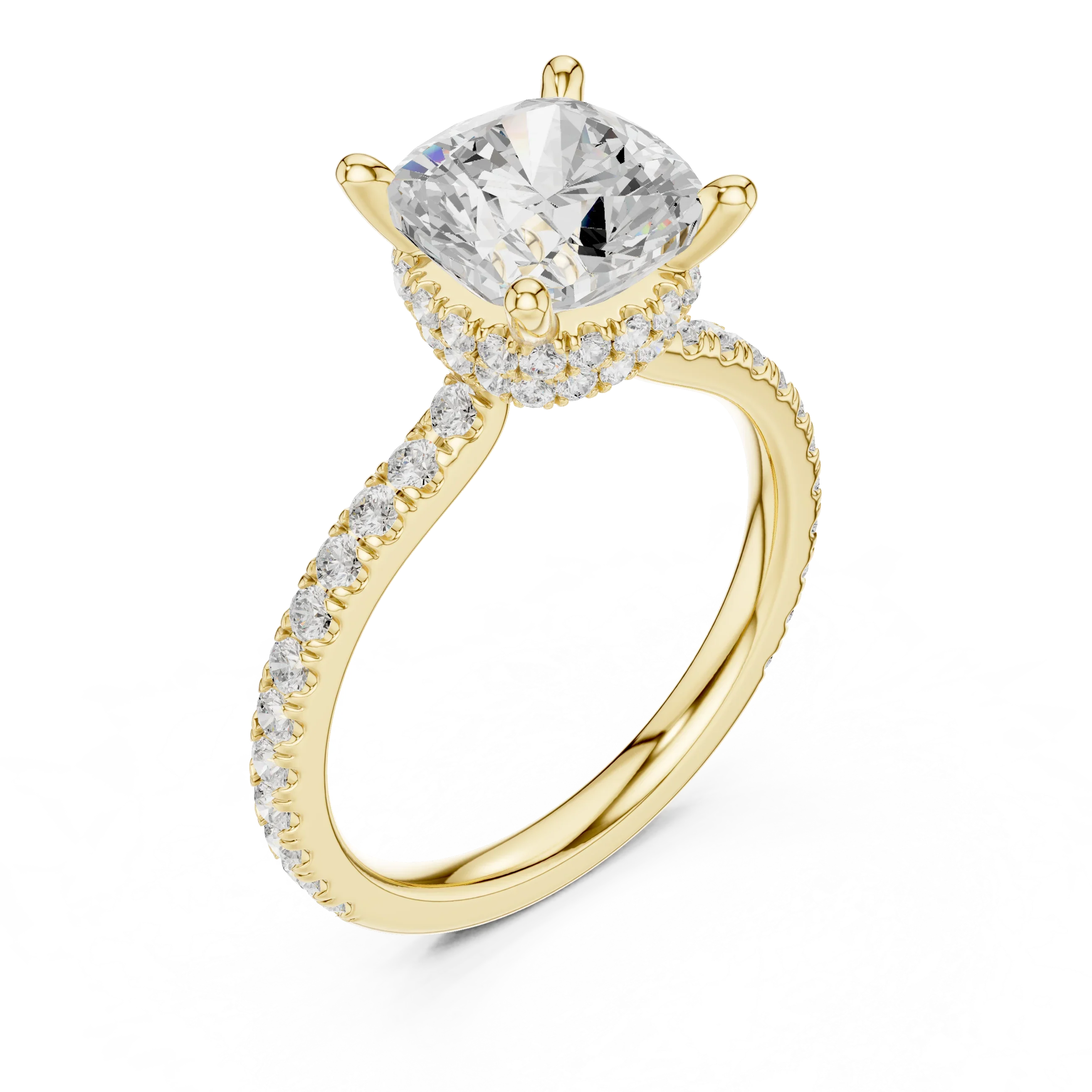 Cushion Cut Moissanite 3.76 CTW Double Hidden Halo Engagement Diamond Ring with 14K White Gold