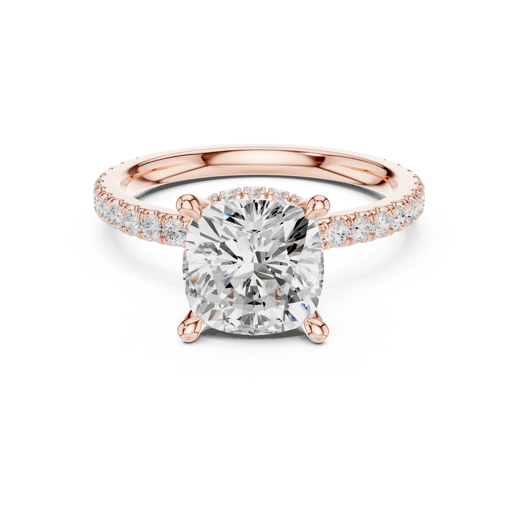 Cushion Cut Moissanite 3.76 CTW Double Hidden Halo Engagement Diamond Ring with 14K White Gold