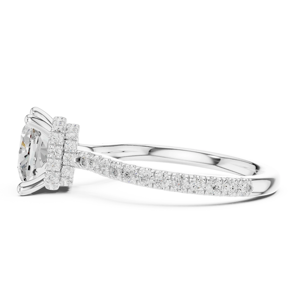 Cushion Cut Moissanite 3.76 CTW Double Hidden Halo Engagement Diamond Ring with 14K White Gold