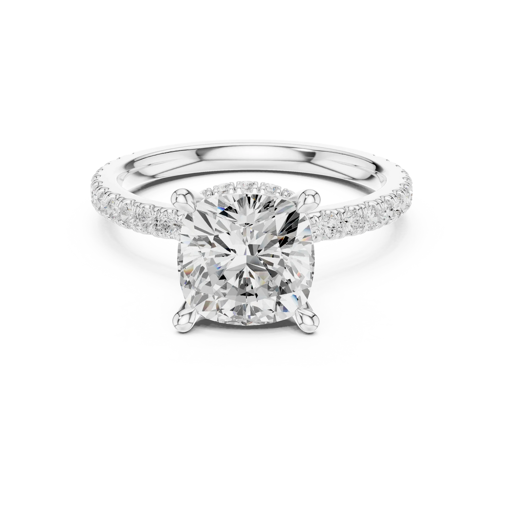Cushion Cut Moissanite 3.76 CTW Double Hidden Halo Engagement Diamond Ring with 14K White Gold