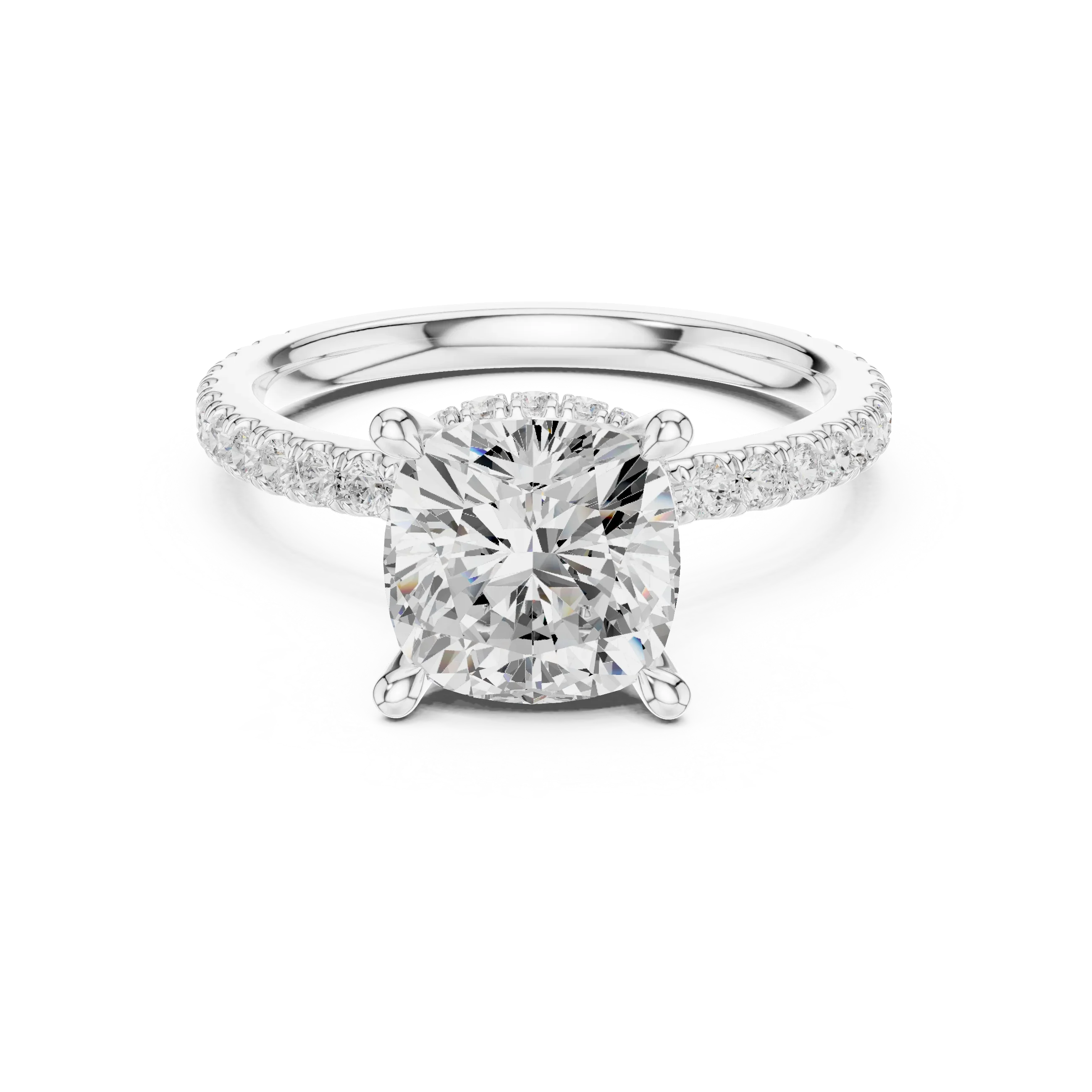 Cushion Cut Moissanite 3.76 CTW Double Hidden Halo Engagement Diamond Ring with 14K White Gold