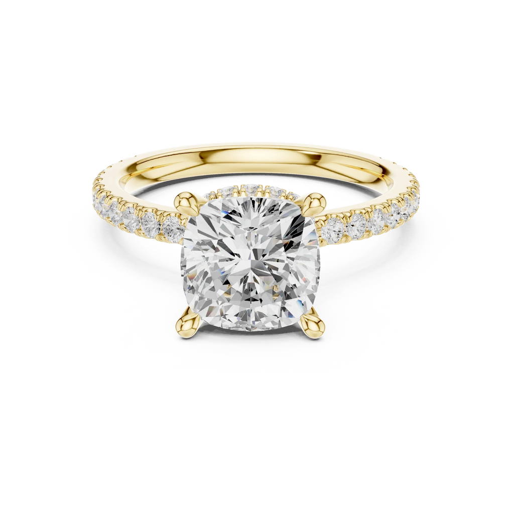 Cushion Cut Moissanite 3.76 CTW Double Hidden Halo Engagement Diamond Ring with 14K White Gold