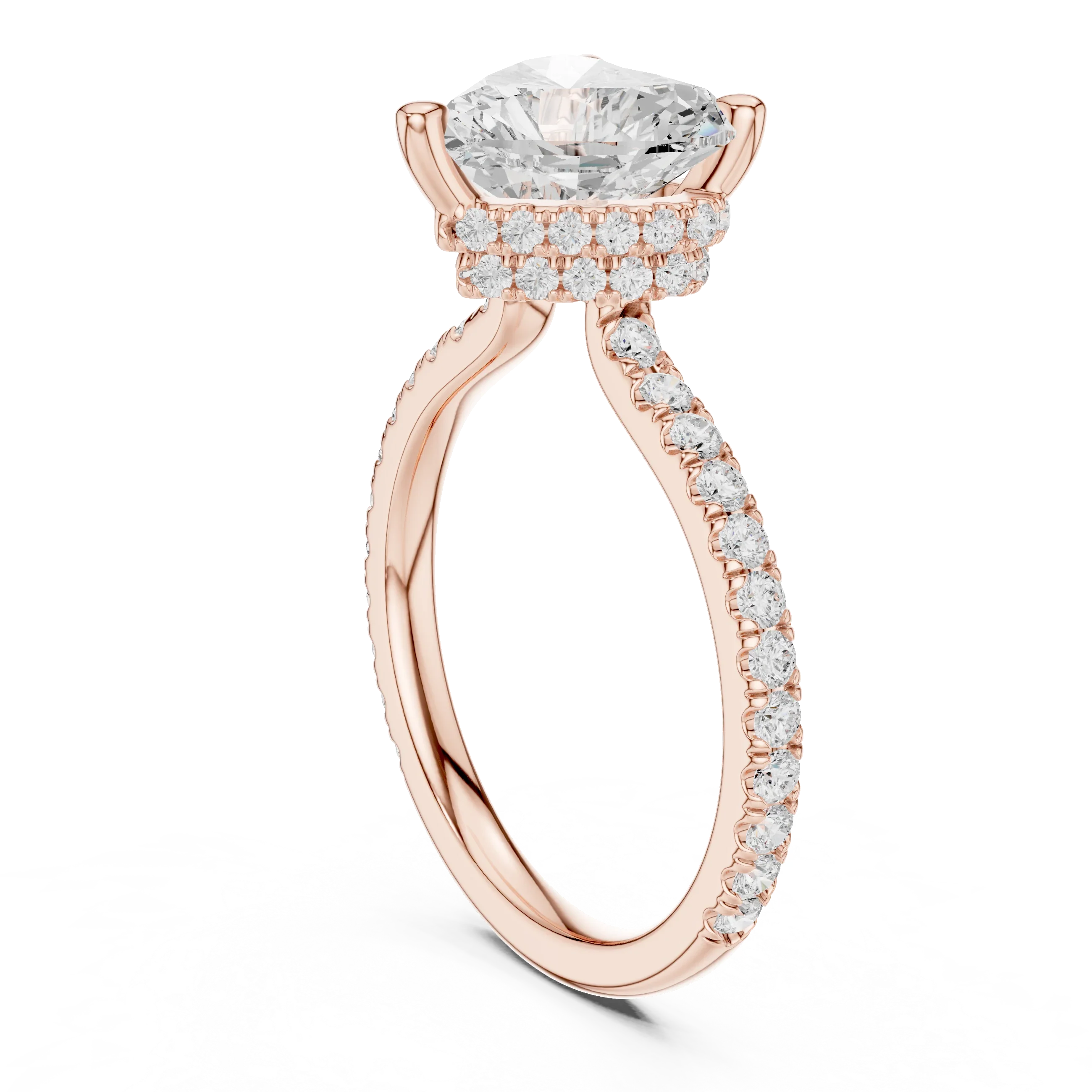 Heart Cut Moissanite 3.76 CTW Double Hidden Halo Engagement Diamond Ring with 14K White Gold