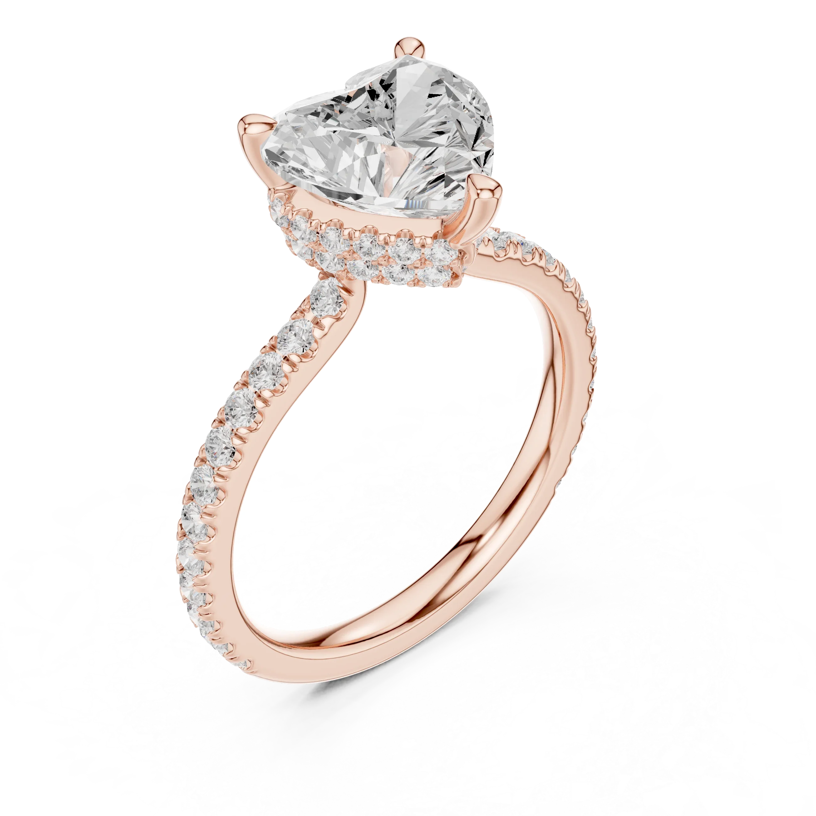 Heart Cut Moissanite 3.76 CTW Double Hidden Halo Engagement Diamond Ring with 14K White Gold