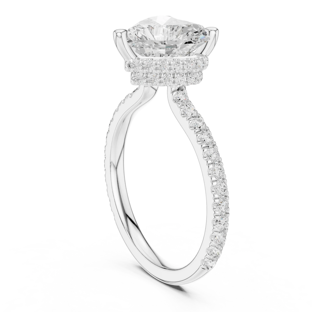 Heart Cut Moissanite 3.76 CTW Double Hidden Halo Engagement Diamond Ring with 14K White Gold