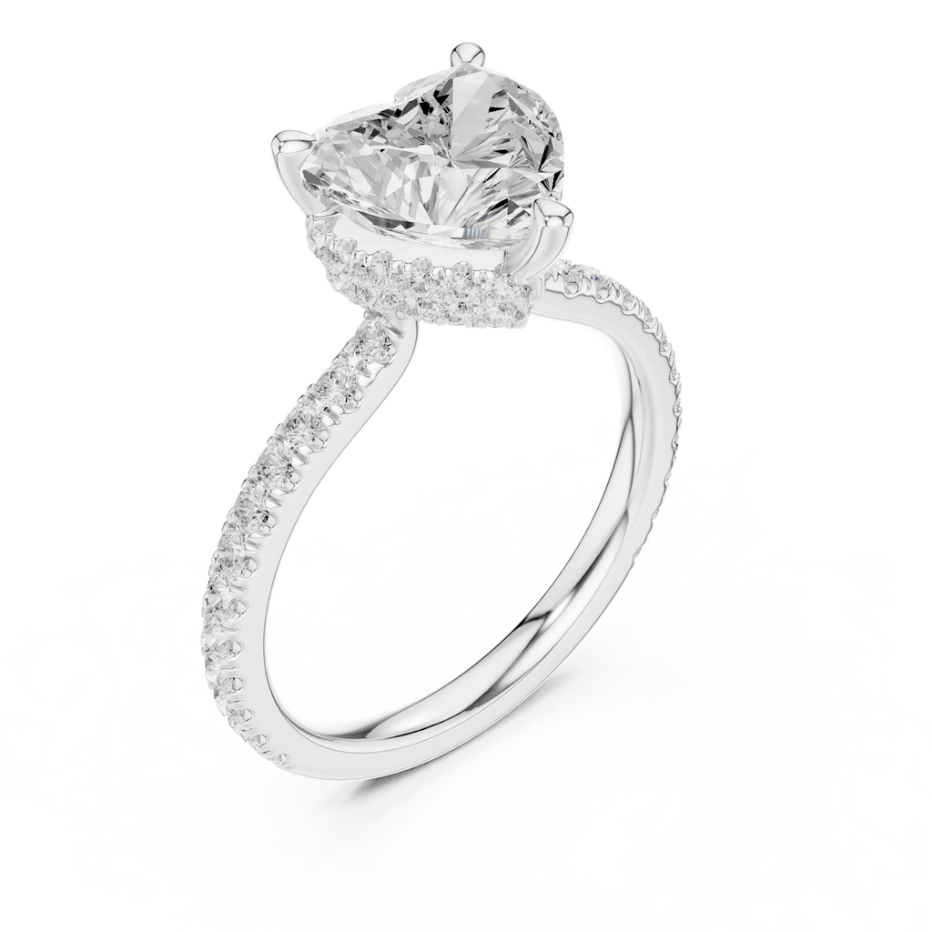 Heart Cut Moissanite 3.76 CTW Double Hidden Halo Engagement Diamond Ring with 14K White Gold
