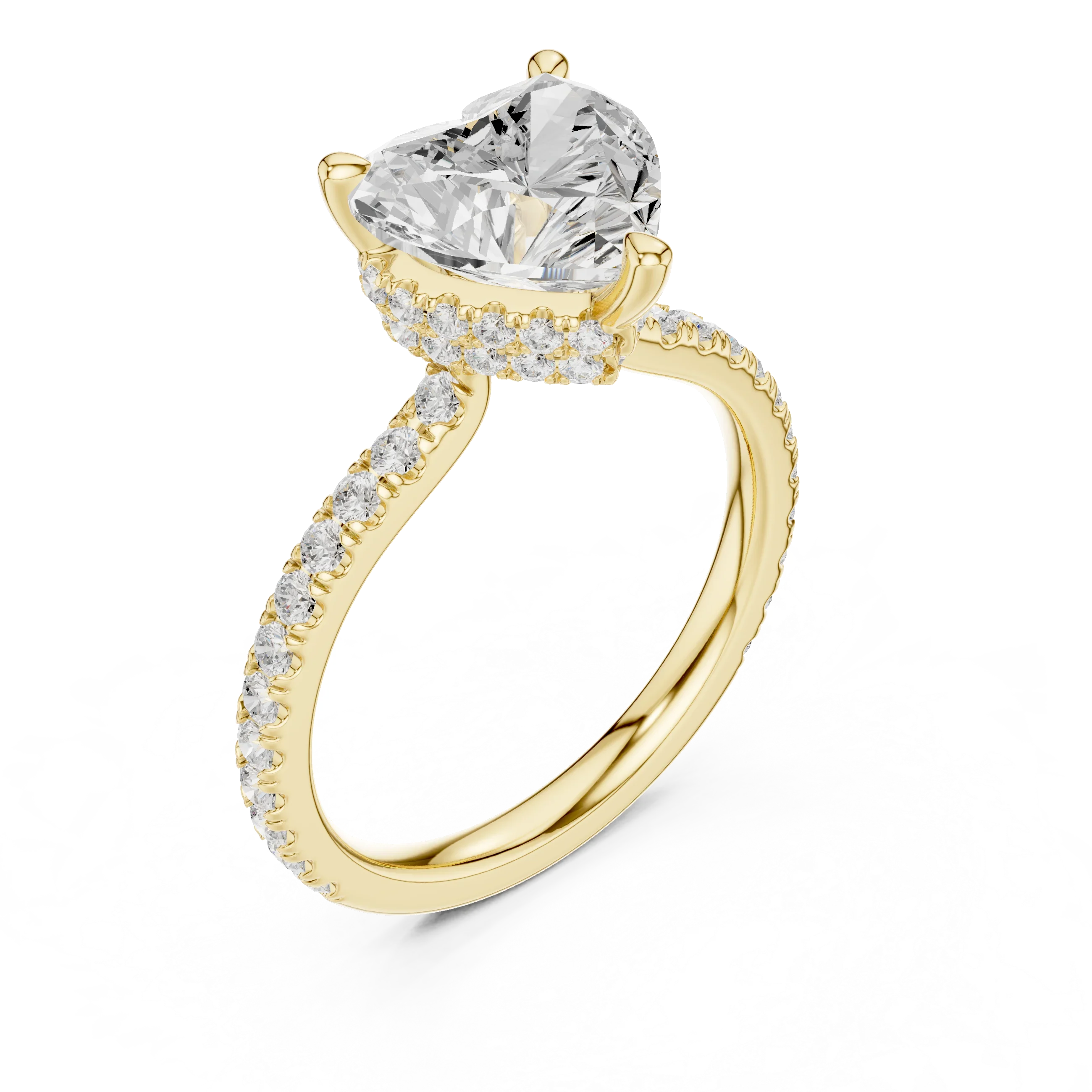 Heart Cut Moissanite 3.76 CTW Double Hidden Halo Engagement Diamond Ring with 14K White Gold