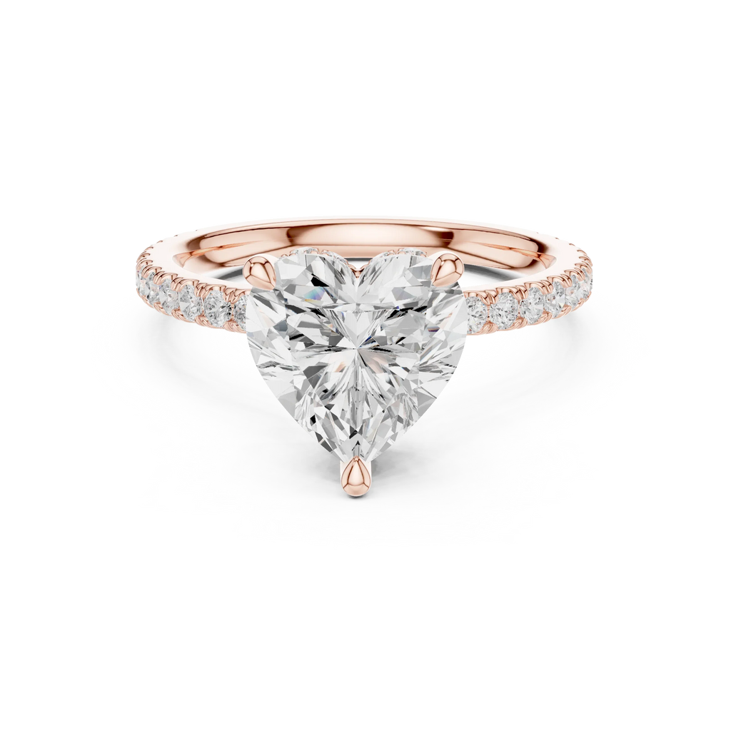 Heart Cut Moissanite 3.76 CTW Double Hidden Halo Engagement Diamond Ring with 14K White Gold