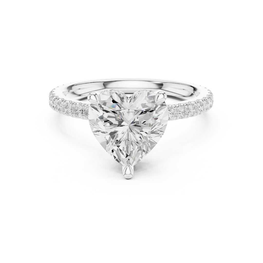 Heart Cut Moissanite 3.76 CTW Double Hidden Halo Engagement Diamond Ring with 14K White Gold