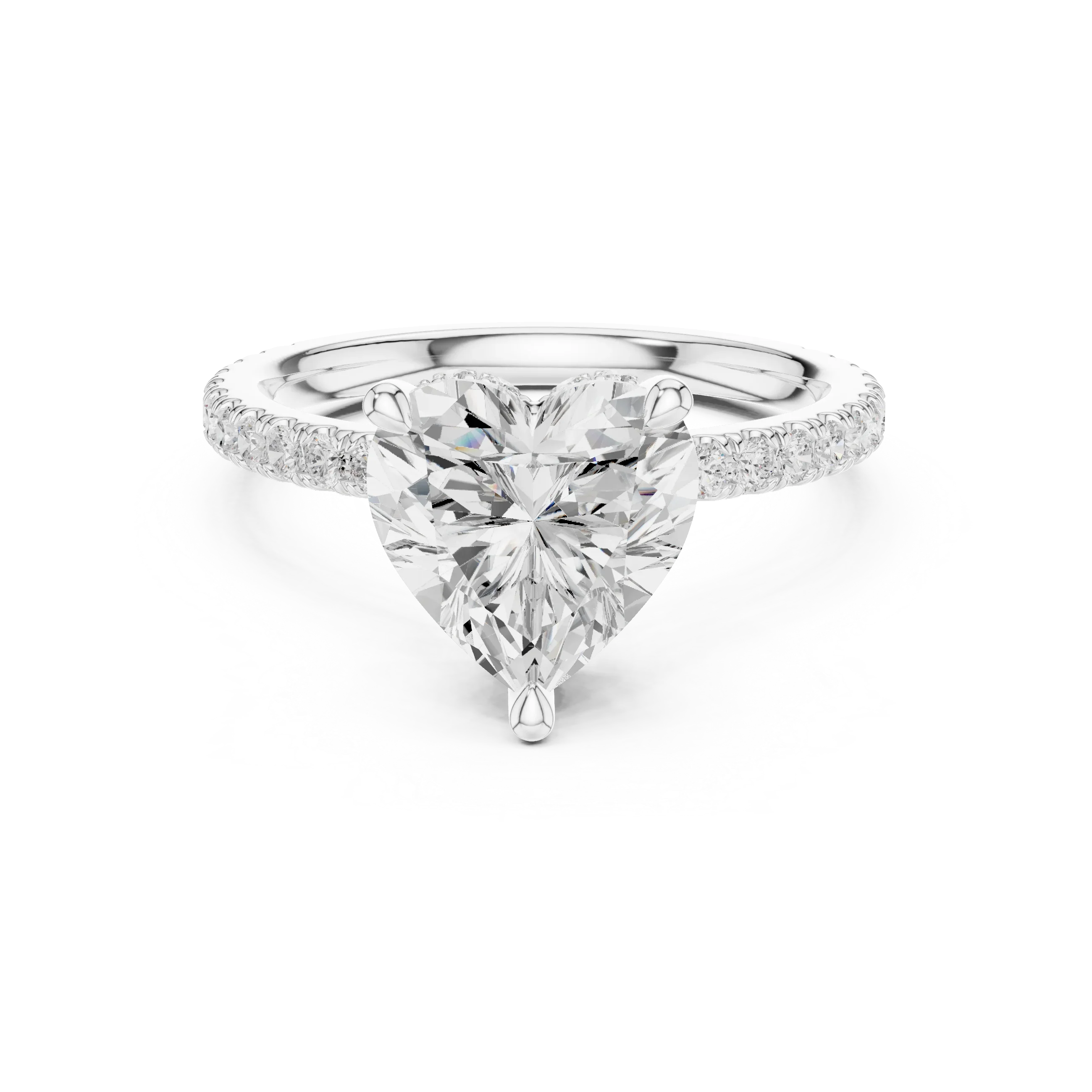Heart Cut Moissanite 3.76 CTW Double Hidden Halo Engagement Diamond Ring with 14K White Gold