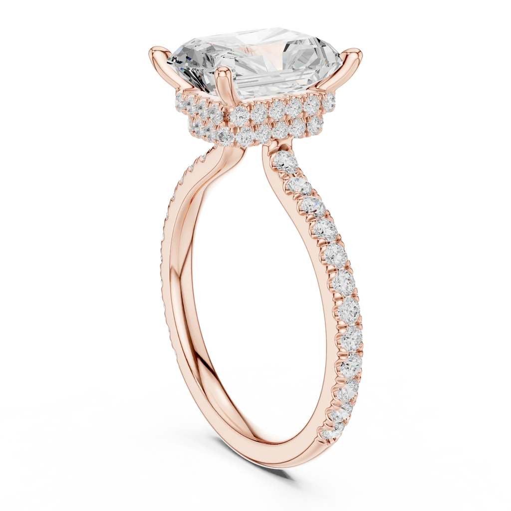 Radiant Cut Moissanite 3.76 CTW Double Hidden Halo Engagement Diamond Ring with 14K White Gold
