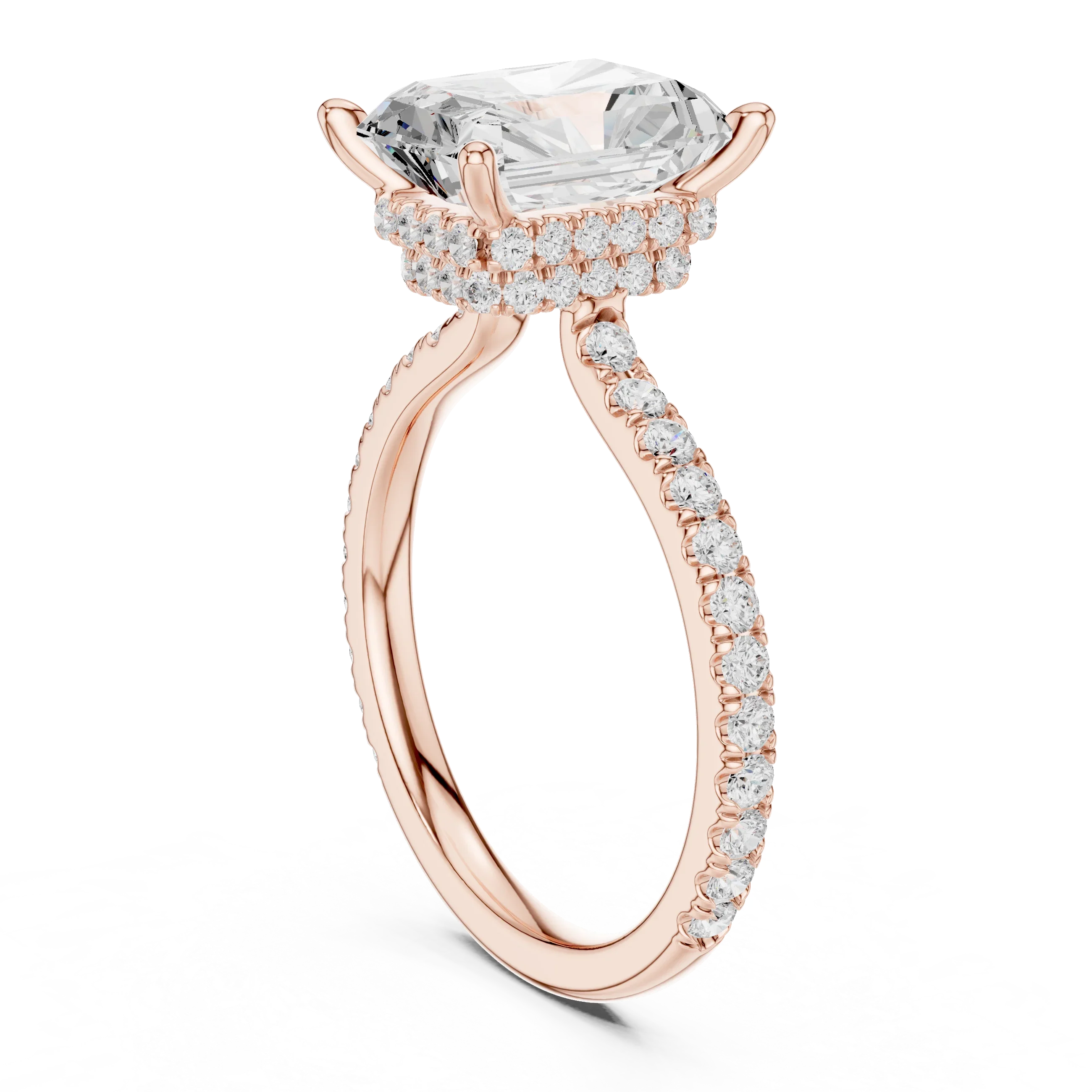 Radiant Cut Moissanite 3.76 CTW Double Hidden Halo Engagement Diamond Ring with 14K White Gold