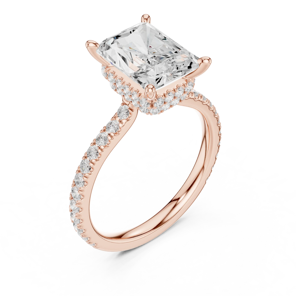 Radiant Cut Moissanite 3.76 CTW Double Hidden Halo Engagement Diamond Ring with 14K White Gold