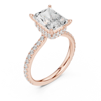 Radiant Cut Moissanite 3.76 CTW Double Hidden Halo Engagement Diamond Ring with 14K White Gold