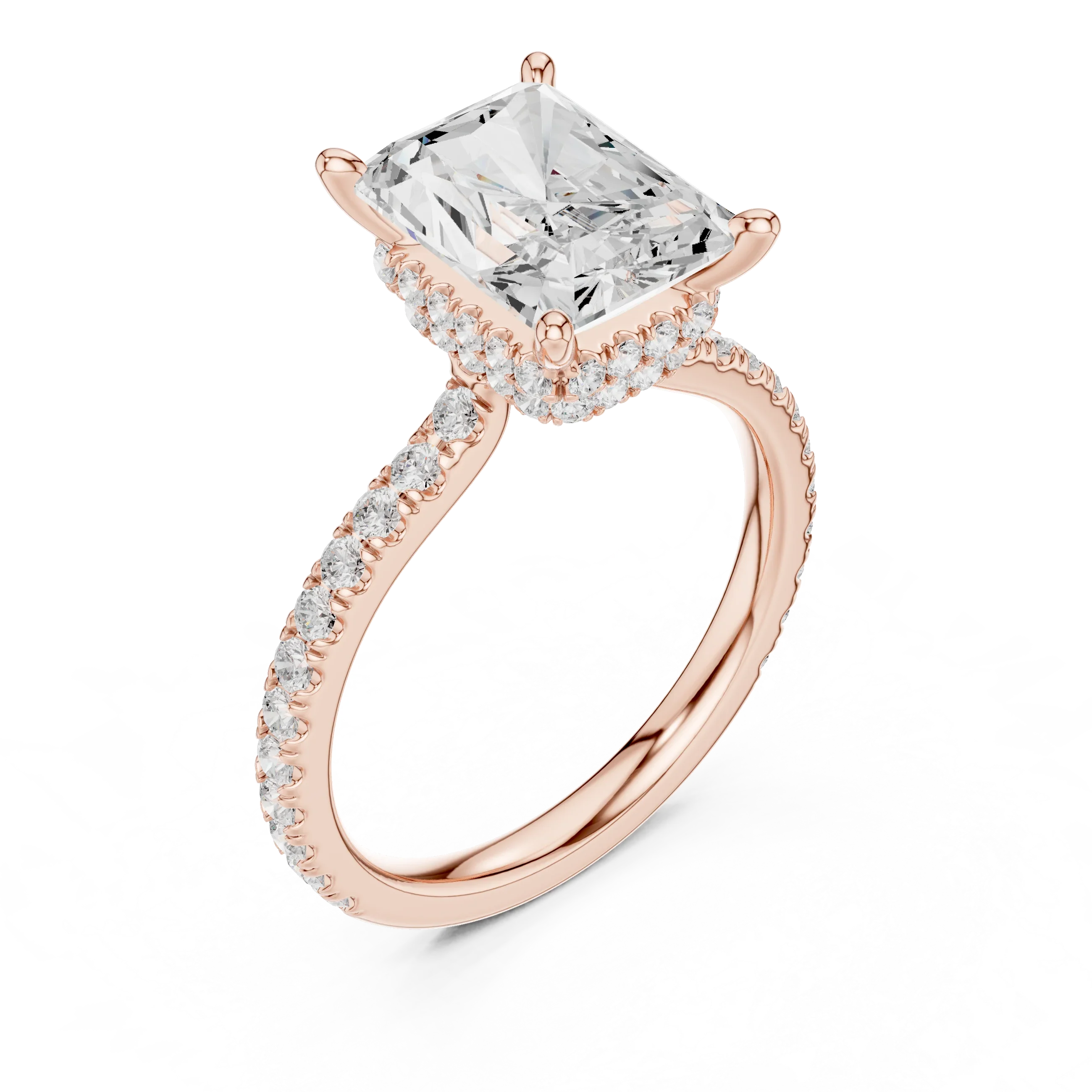 Radiant Cut Moissanite 3.76 CTW Double Hidden Halo Engagement Diamond Ring with 14K White Gold