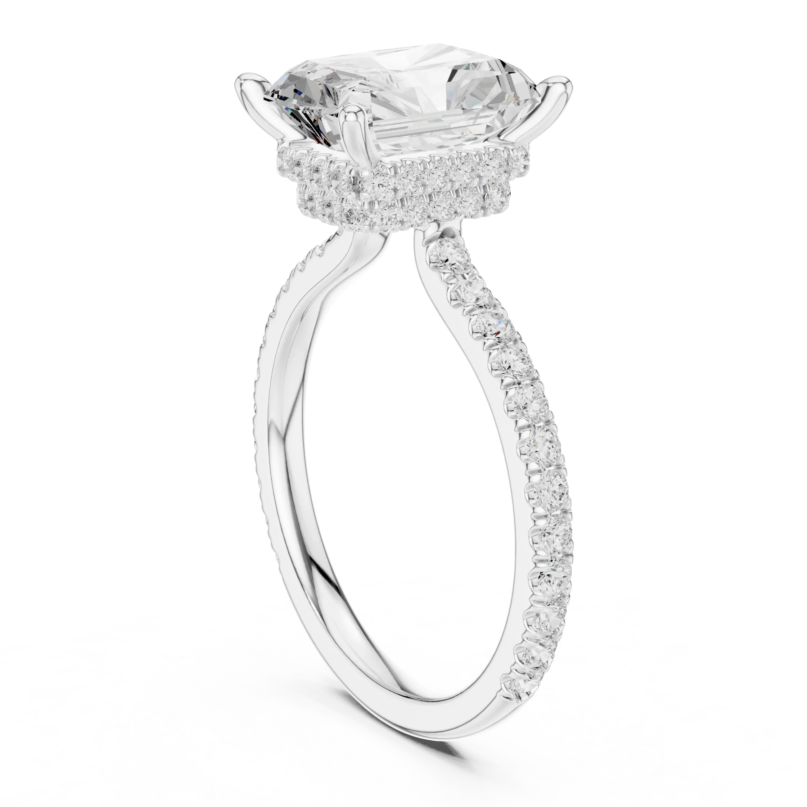 Radiant Cut Moissanite 3.76 CTW Double Hidden Halo Engagement Diamond Ring with 14K White Gold