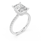 Radiant Cut Moissanite 3.76 CTW Double Hidden Halo Engagement Diamond Ring with 14K White Gold
