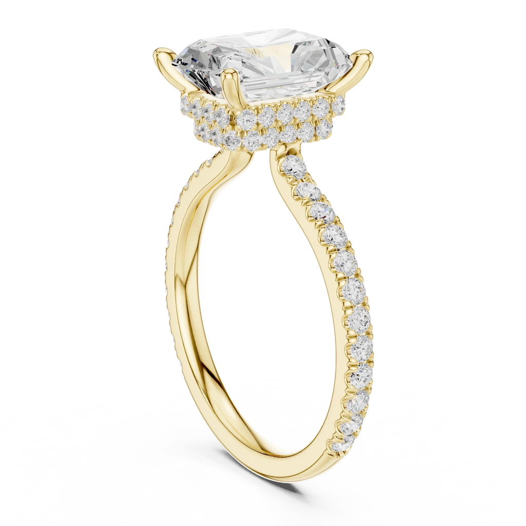Radiant Cut Moissanite 3.76 CTW Double Hidden Halo Engagement Diamond Ring with 14K White Gold