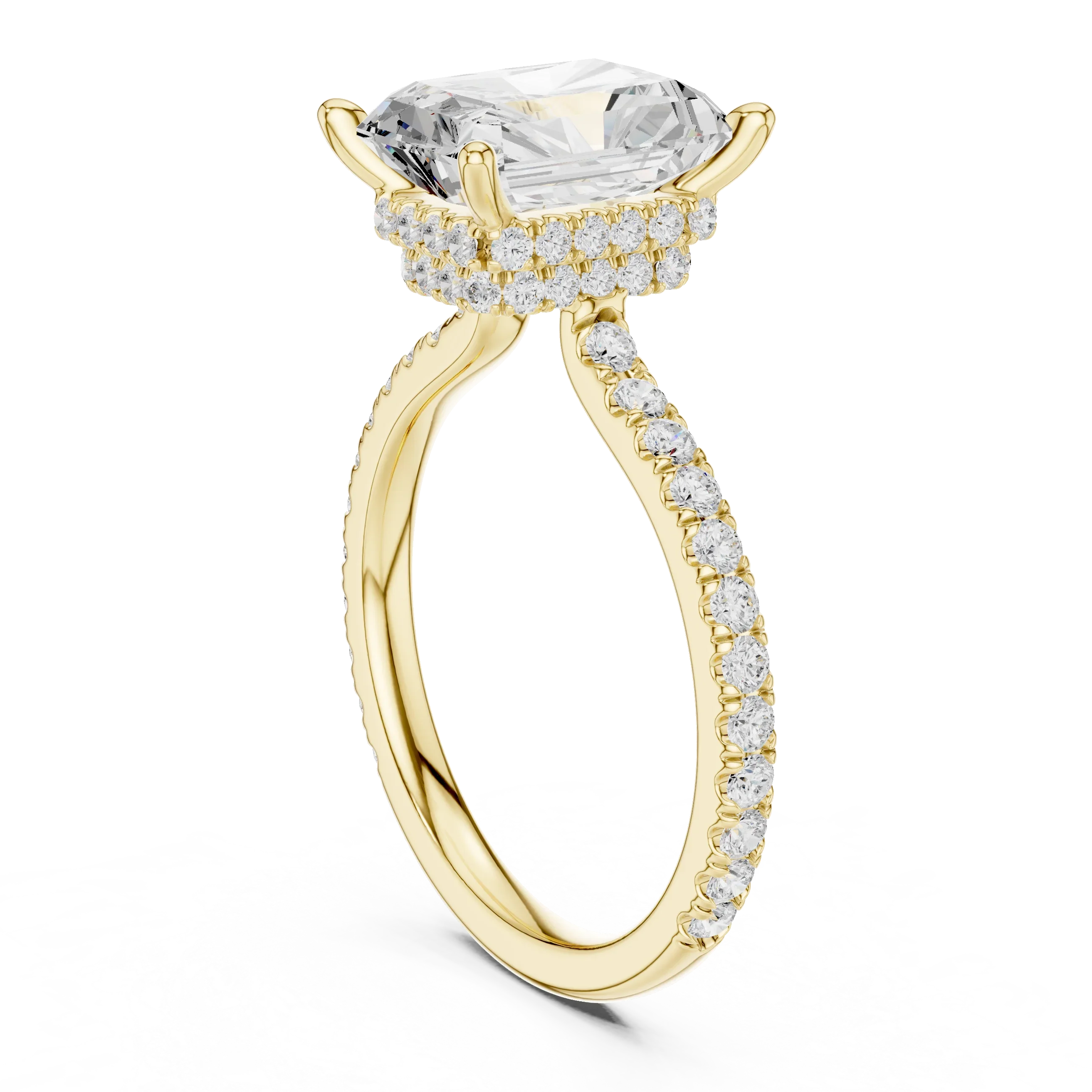 Radiant Cut Moissanite 3.76 CTW Double Hidden Halo Engagement Diamond Ring with 14K White Gold