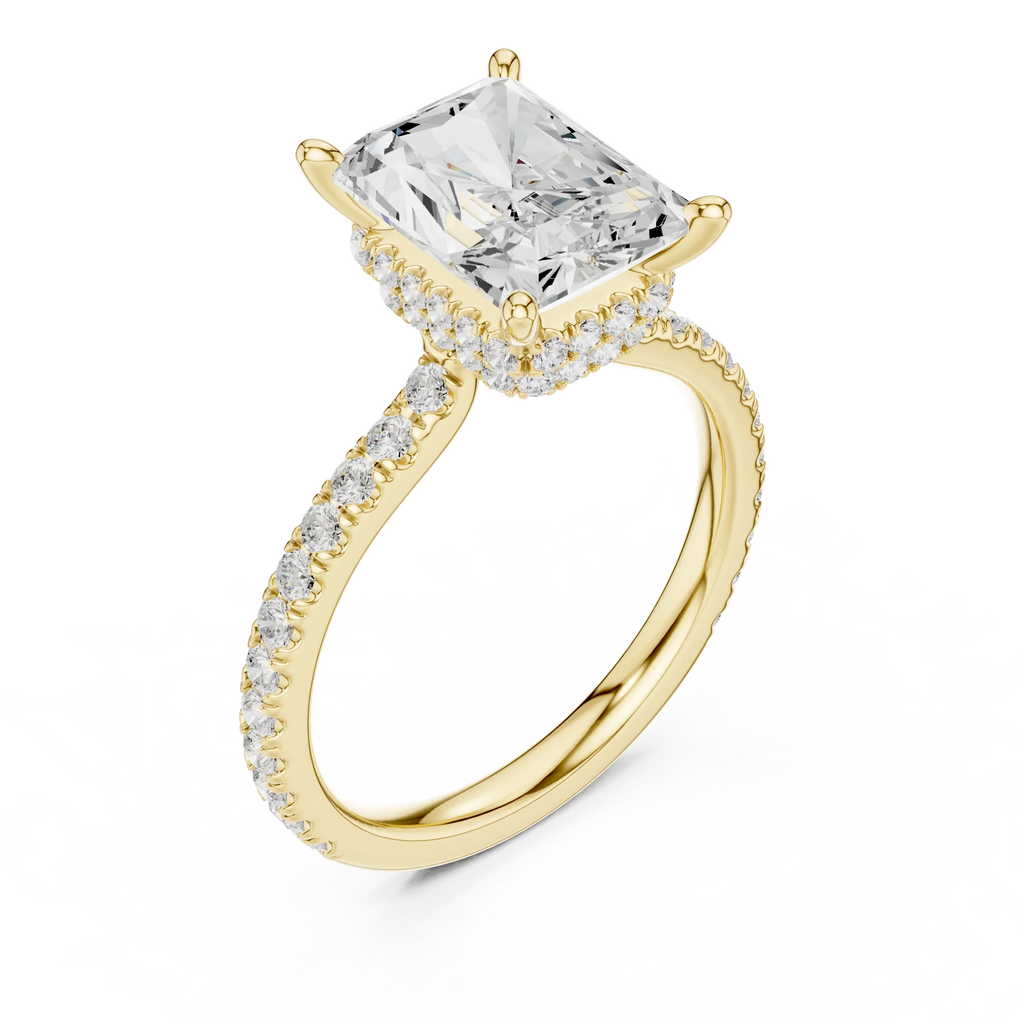 Radiant Cut Moissanite 3.76 CTW Double Hidden Halo Engagement Diamond Ring with 14K White Gold