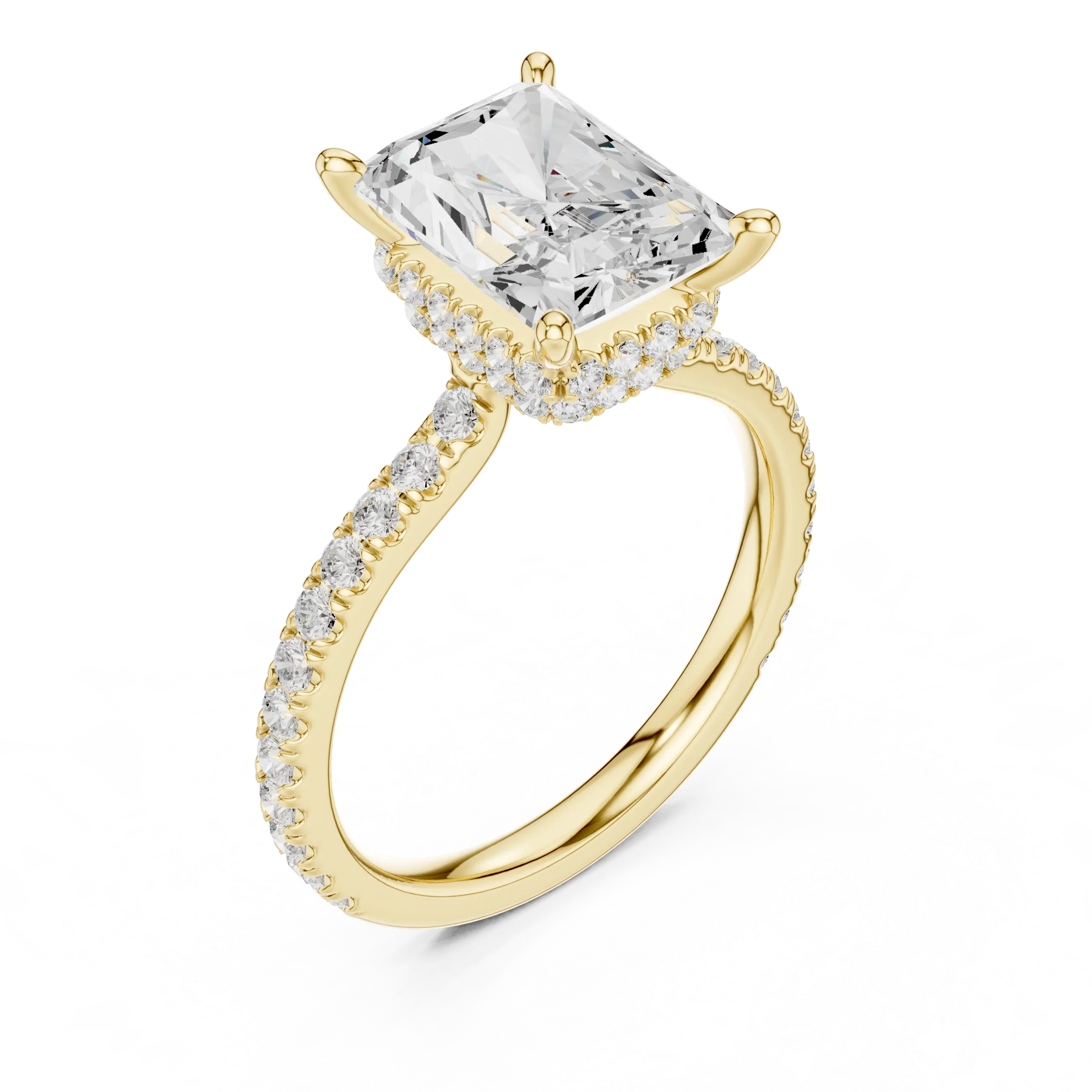 Radiant Cut Moissanite 3.76 CTW Double Hidden Halo Engagement Diamond Ring with 14K White Gold
