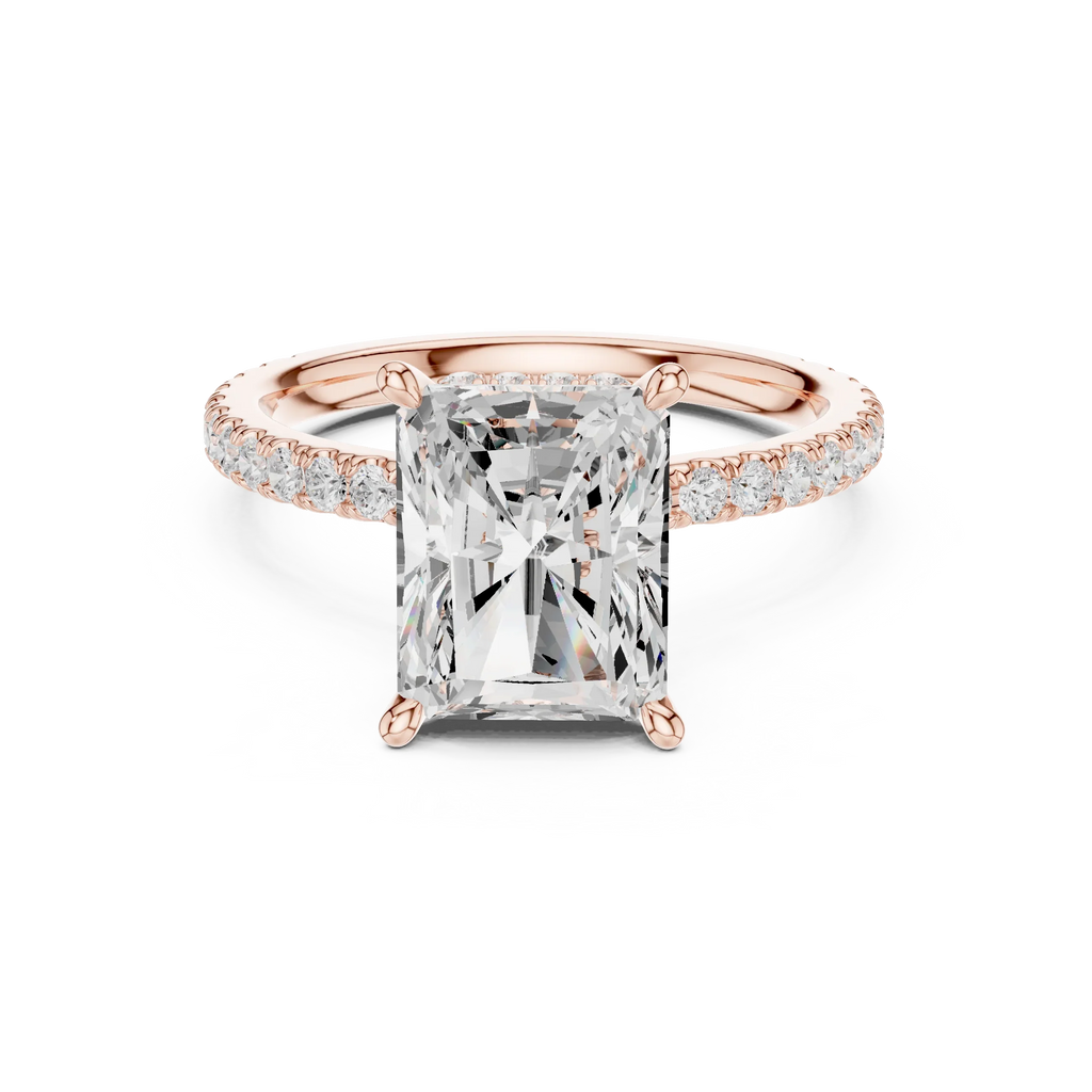 Radiant Cut Moissanite 3.76 CTW Double Hidden Halo Engagement Diamond Ring with 14K White Gold