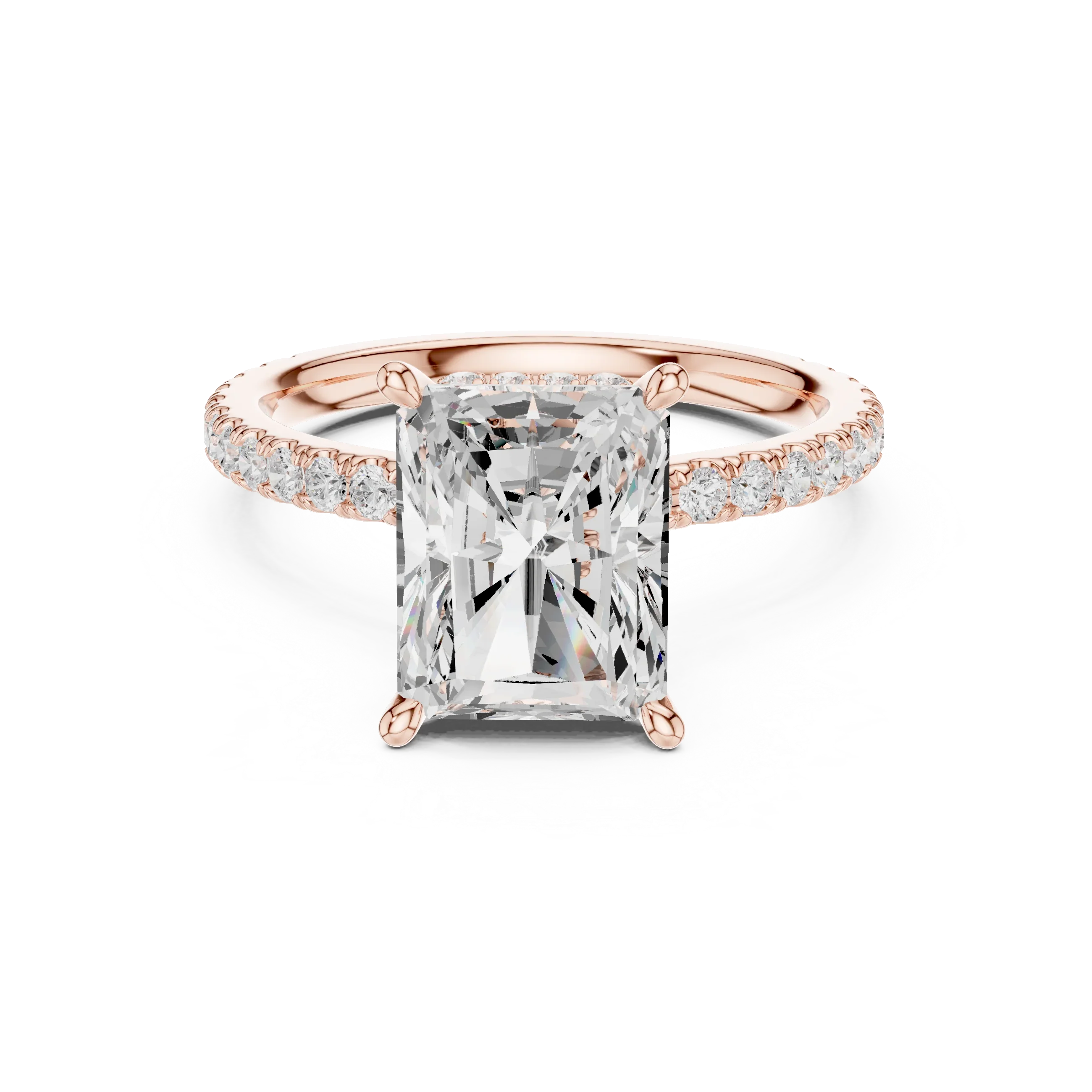 Radiant Cut Moissanite 3.76 CTW Double Hidden Halo Engagement Diamond Ring with 14K White Gold
